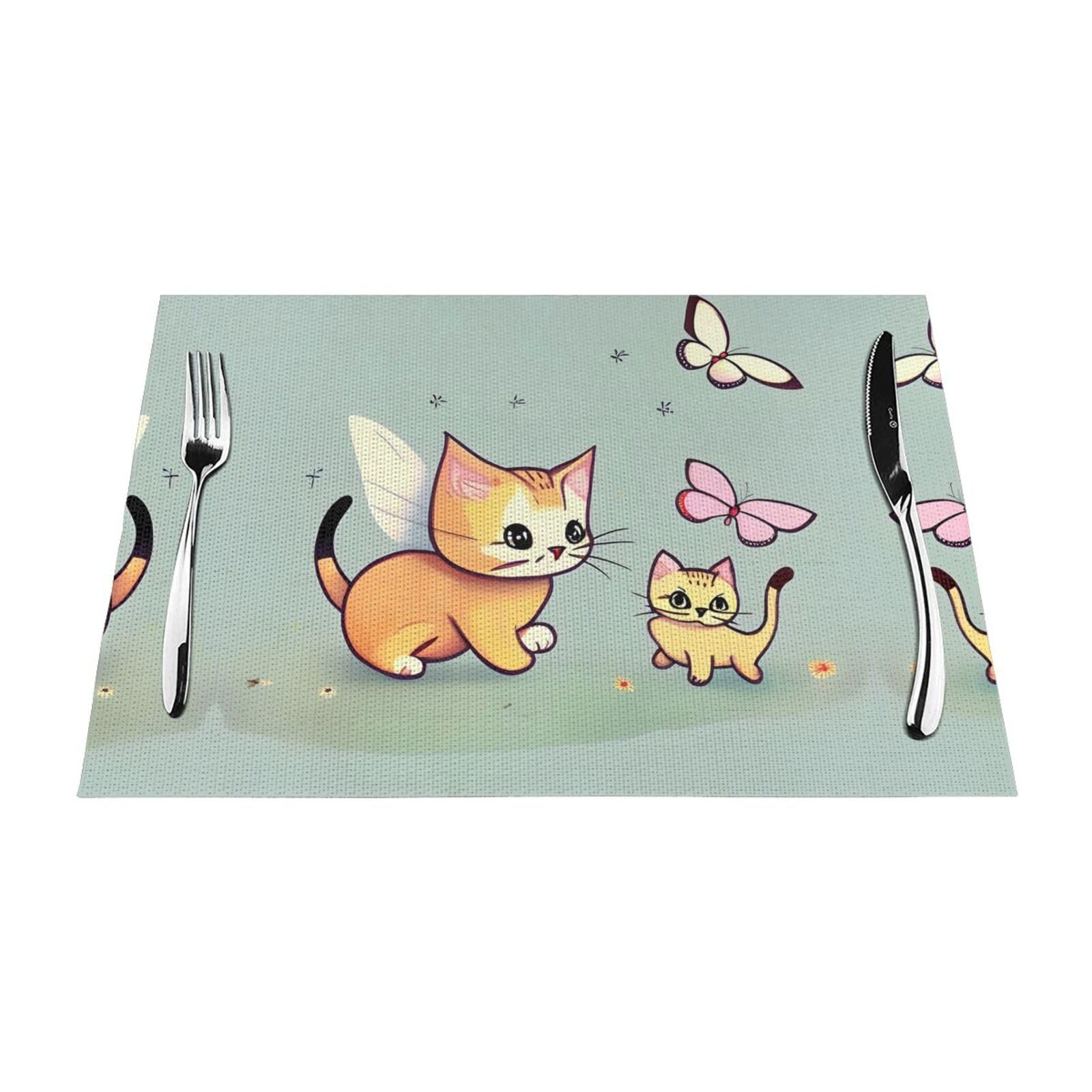 Sets de table tissés imprimés chatons papillons rectangulaires 30x45cm lot de 6 pour hôtel cuisine