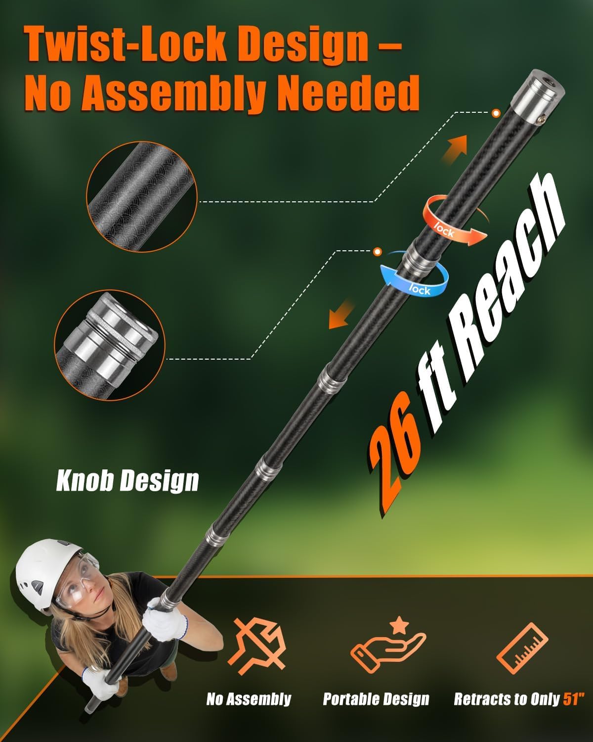 Pole Saws for Tree Trimming, 20FT Telescoping Pole Tree Saw Lightweight, Manual Tree Pruner Extendable & Tree Trimmer Long Handle Pruner with Fiberglass Pole, Pruning Saw for Cutting High Branches