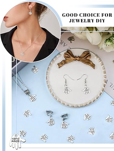 Miniatura 4 de JIALEEY 100 dijes en forma de mano hechos a mano, letreros tallados en tono plateado para hacer joyas de moda, hallazgos, manualidades, costura,