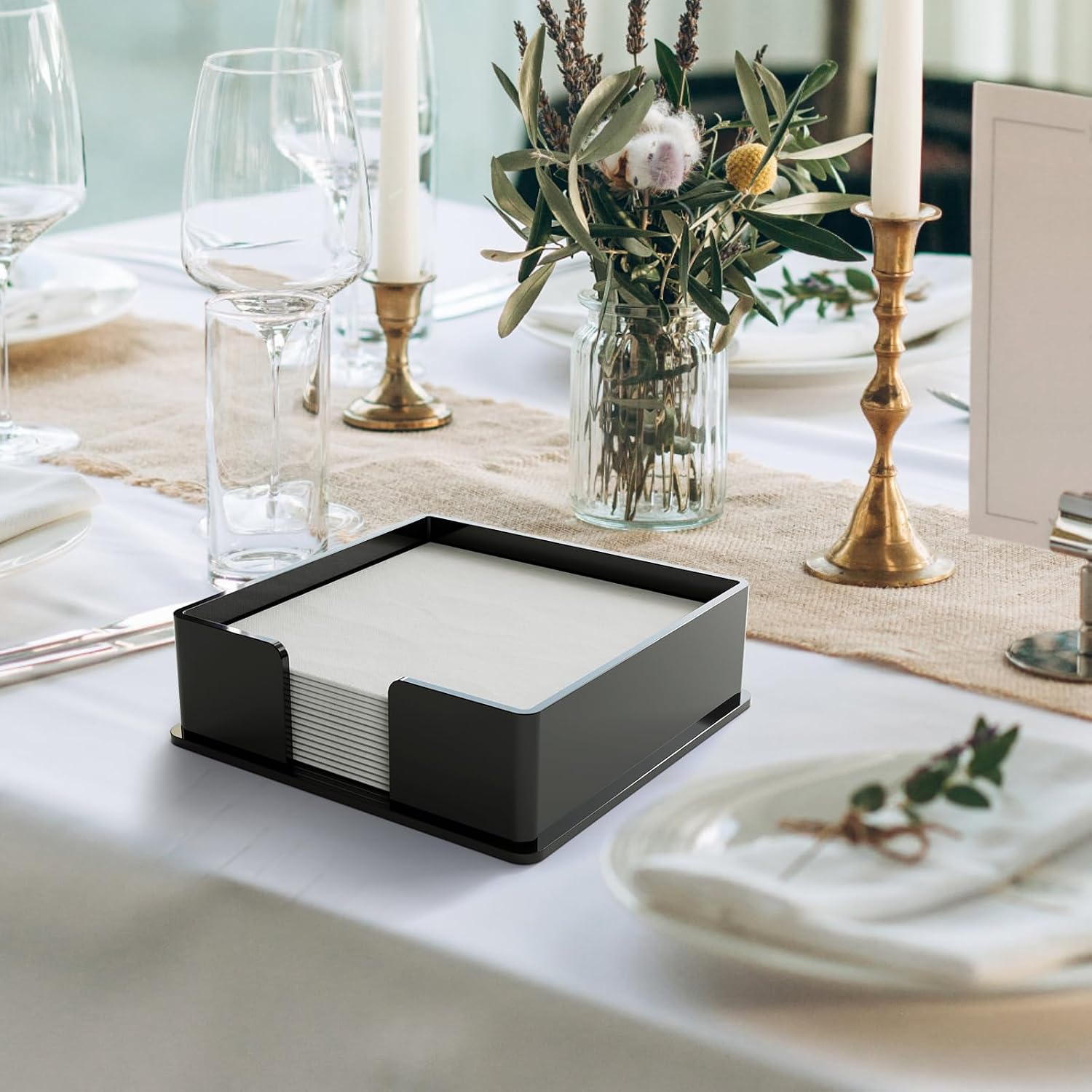 Acrylic Napkin Holder for Bathroom, Black Guest Towel Holder Tray image 2