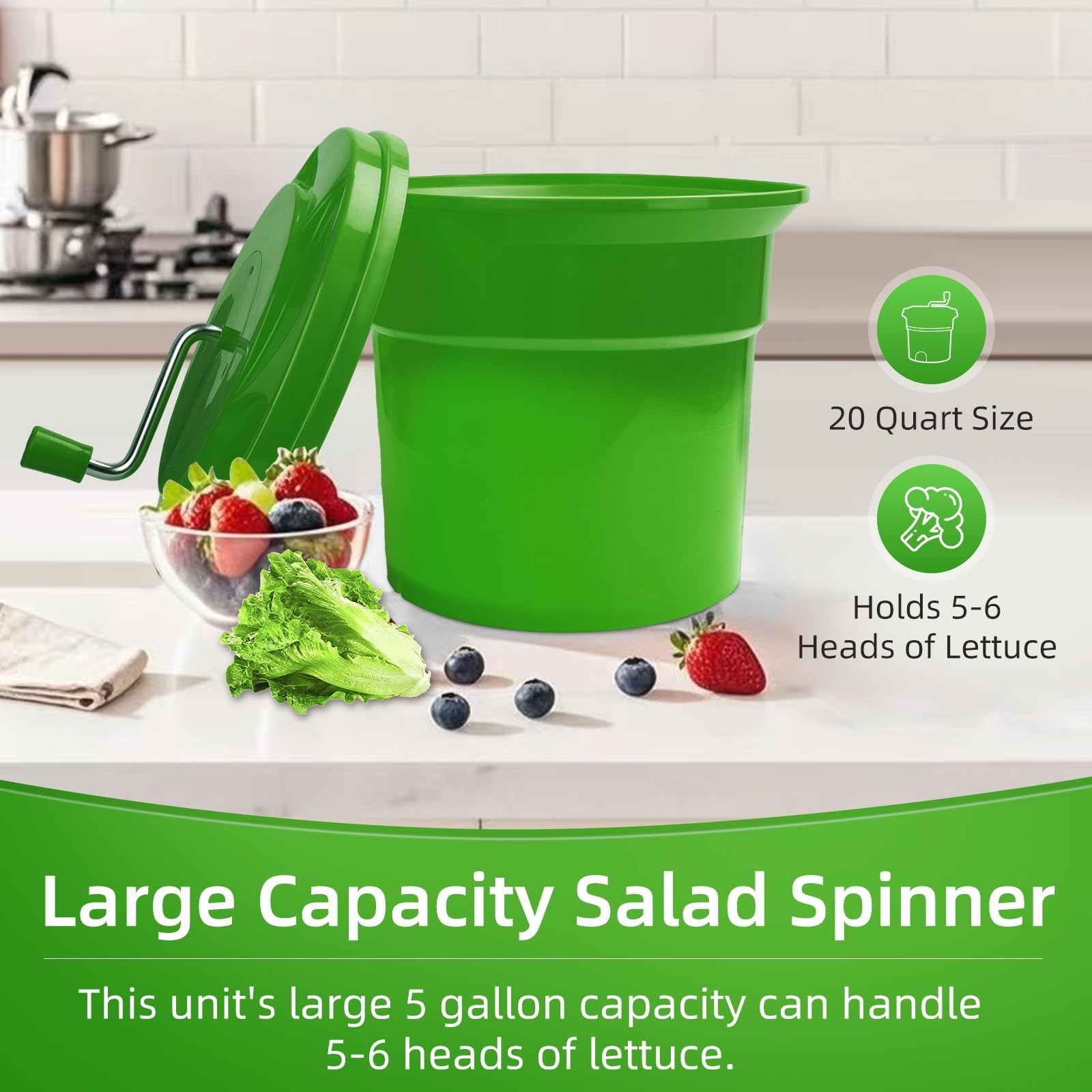 Centrifuga per insalata di grande capacità, asciugatrice manuale per frutta e verdura con manico rotante, ideale per uso domestico e ristorante, macchina per insalata da 12 litri per verdure fresche