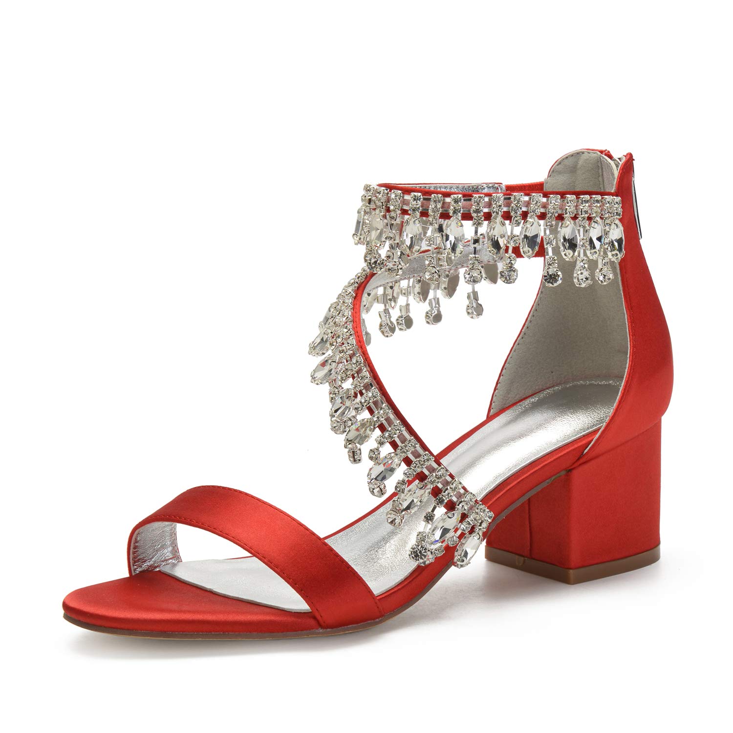 Chaussures de mariée élégantes en lanières cheville et talon bloc satiné