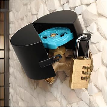 Water Faucet Lock, Outdoor Metal Hose Lock for Garden Faucets, Bib, Spigot - Prevent Water Bandit Black With Padlock
