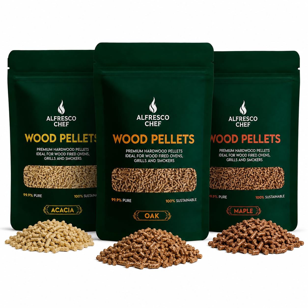 ALFRESCO CHEF Pizza Oven Wood Pellets | 100% Pure Hardwood BBQ Pellets | 9kg Oak, Acacia & Maple Flavour