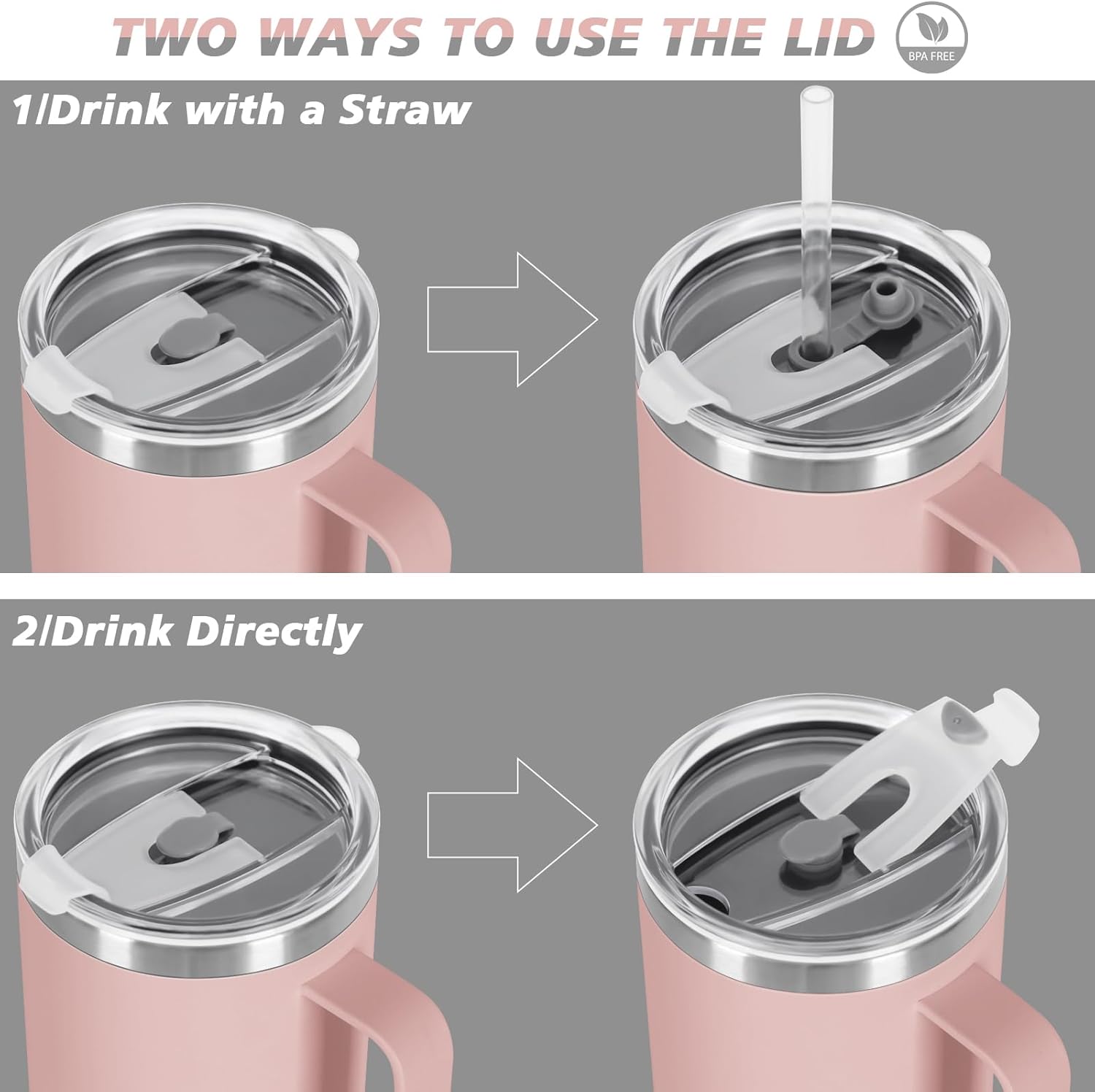 4 Pack 40 Oz Tumbler with Handle and Straw, Stainless Steel Double Wall Vacuum Insulated Cup, 40 OZ Travel Coffee Mug Bulk with Silicone Water Bottle Boot(Pink) - Image 2