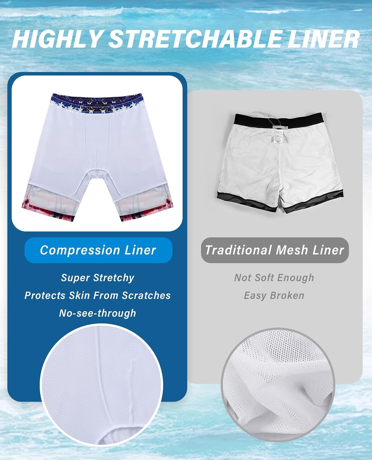 Gleeease Mens Swim Trunks Mens Bathing Suit 9 inch with Compression Liner Pocket Quick Dry Stretch 2-in-1 American Flag Beach