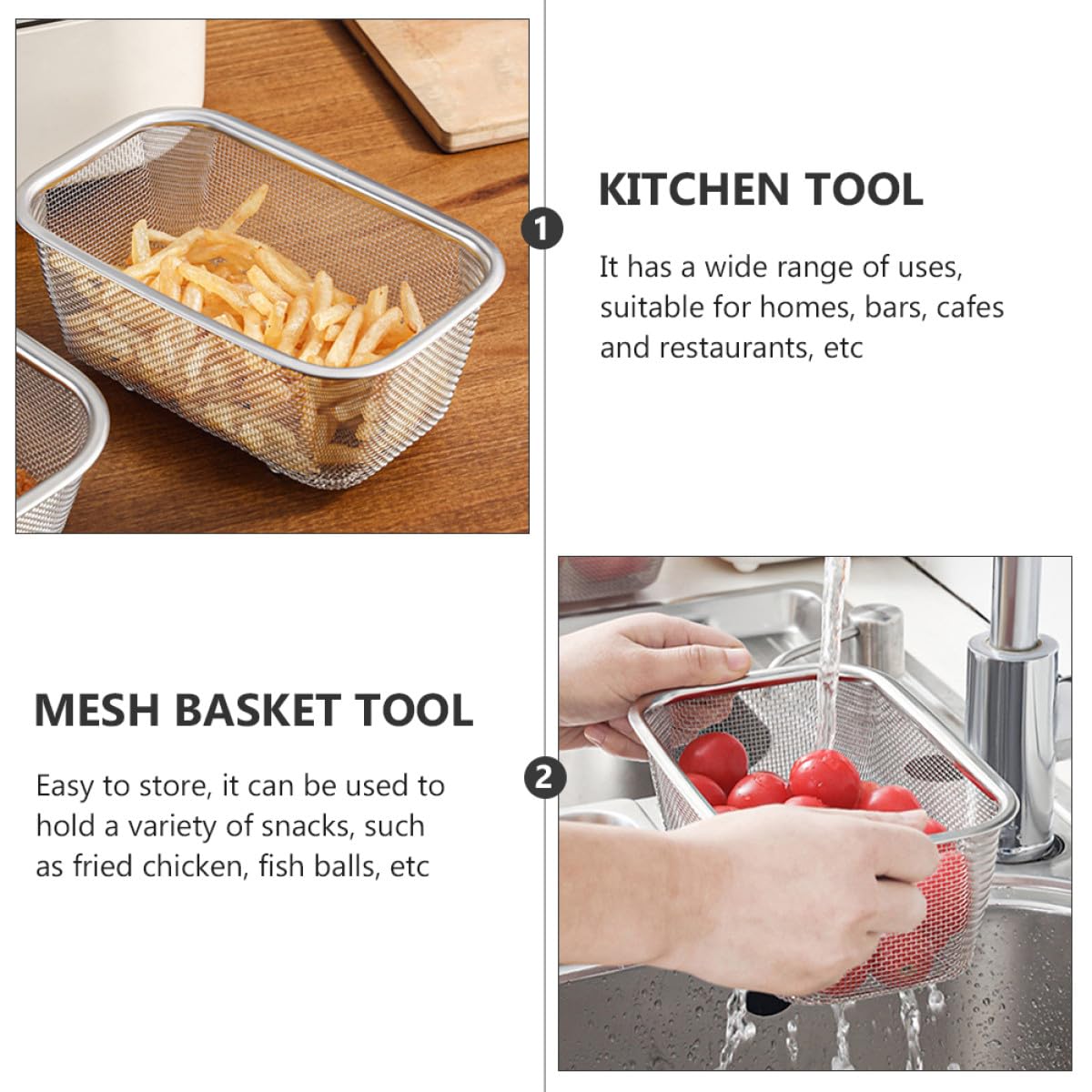 jojofuny Edelstahl Frittierkorb für Zuhause und Riegel Mehrzweck Siebkorb zum Frittieren von Pommes und Hähnchen Leicht zu Verstauen und Langlebig