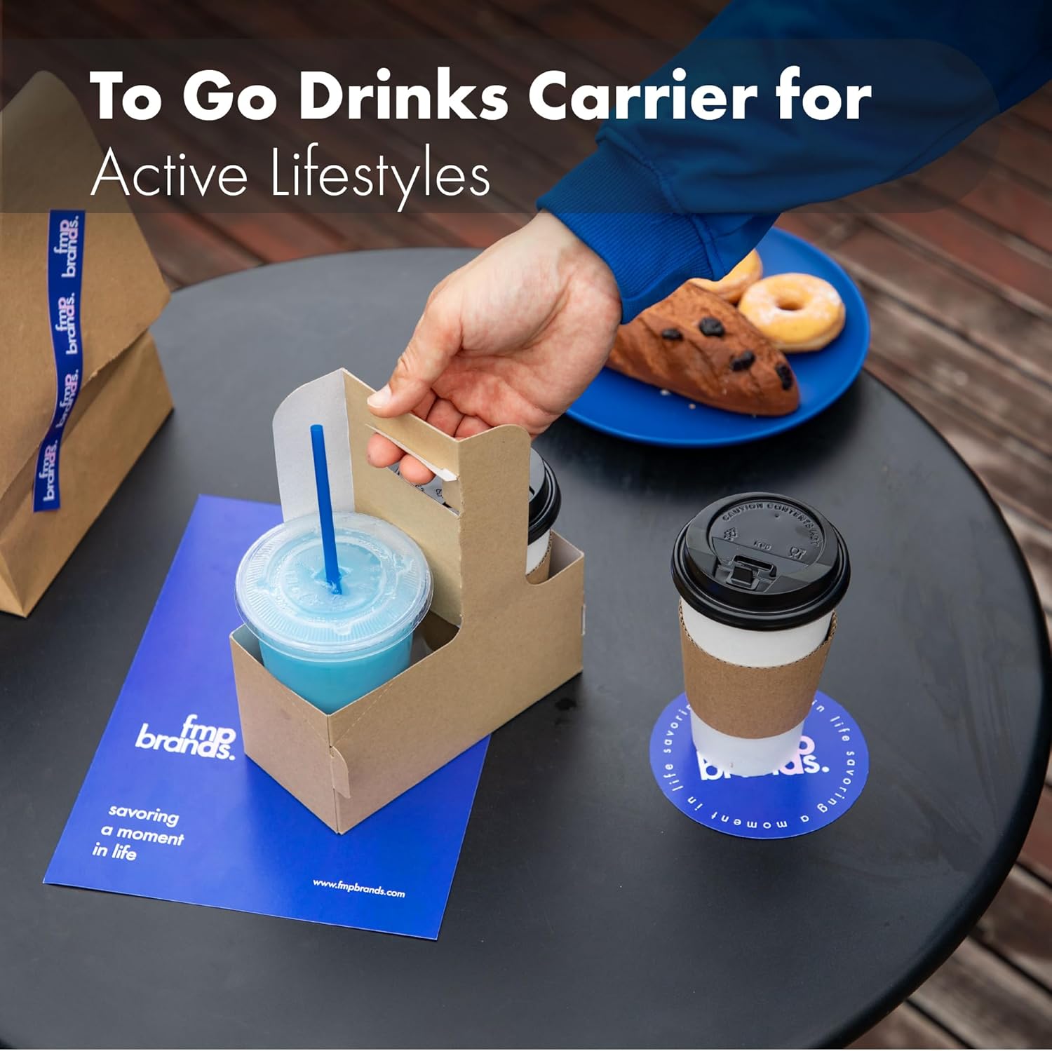 FMP Brands 2 Cup Disposable Drink Carrier with Handle, 250 Pack Kraft Paperboard Handled Drink Carriers 12-30 oz to Go Coffee Cup Holder, Cup Carrier for Cold Hot Drinks, Valentine Mother's Day