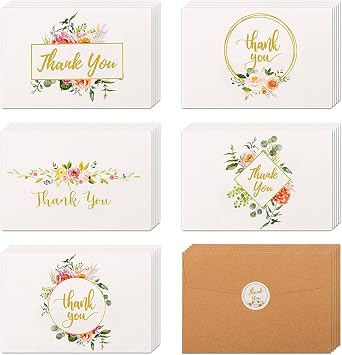 40 Pack Thank You Cards with Kraft Envelopes and Matching Stickers, Bulk Pack Set, 4x6 Inch Blank Minimalistic Design, Thank You Notes for Wedding, Baby Shower, Bridal Shower and Small Business
