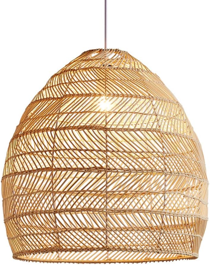 Kitchen Island Pendant Light Hollow Bamboo Rattan Ceiling Hanging Light Woven Boho Wicker Lampshade Unique Industrial Chandelier Lights for Farmhouse Dining Room Recommend:50cm/19.7in