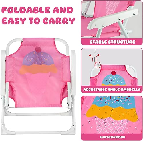 Miniatura 10 de PLULON Silla de playa para niños con paraguas  Silla plegable para césped y camping con sombra de verano para playa, piscina, viajes y al aire libre