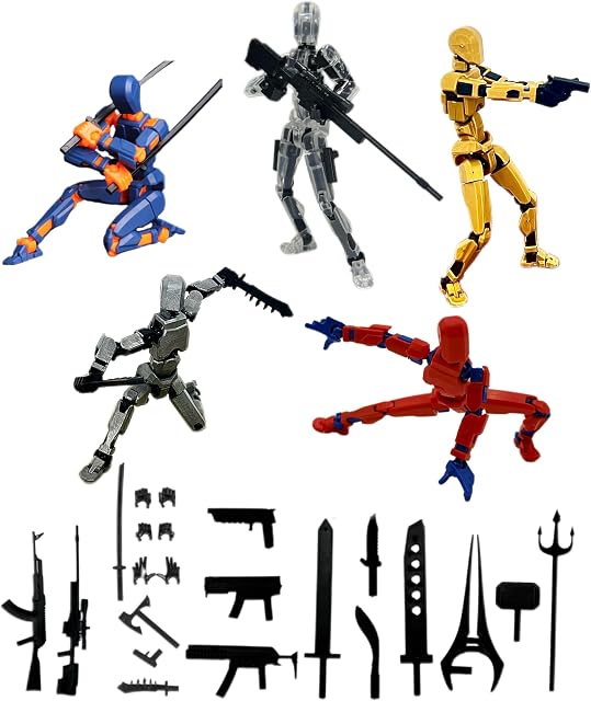 T13 Jeu de figures d'action, 5PCS Déjà assemblé, multi-joints mobiles 3D Imprimé, mis à jour des joints serrés, pour l'animation stop-motion & Affichage créatif, mains interchangeables multiples & Armes