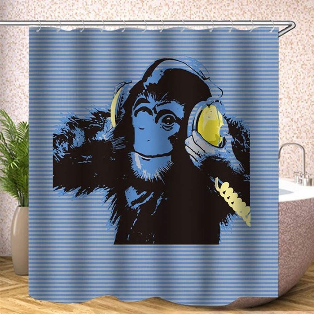 JYQ-givingAnimals Shower Curtain Lion Giraffe Ape Monkey Waterproof Bath Curtains Bathroom Bathtub Bathing Cover Large Wide 12pcs Hooks (Color : Pattern 21, Size : W168xH180cm)