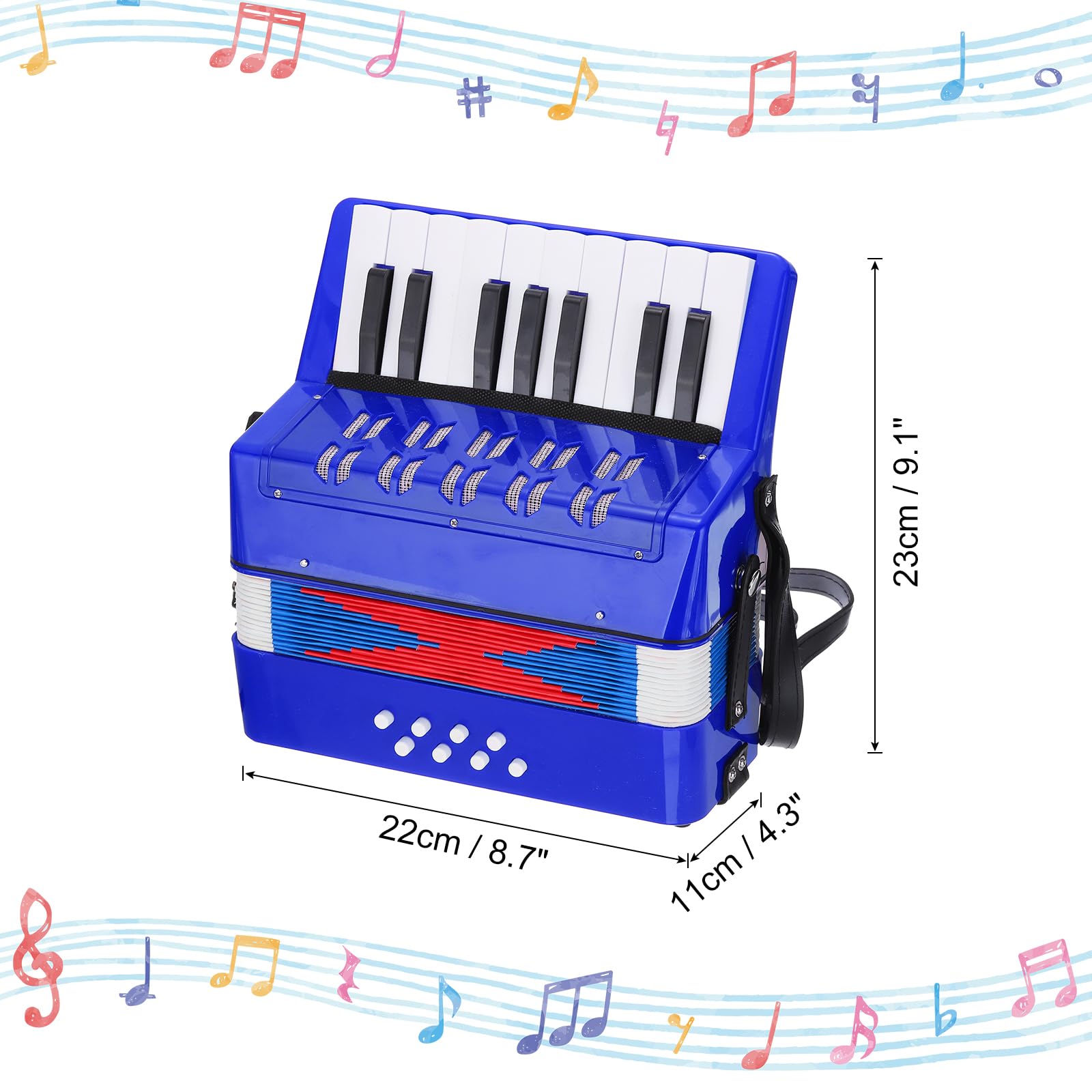 QUARKZMAN Harmonijka ręczna, 17 przycisków, 8 guzików basowych, zabawka, instrument muzyczny, lekki, dla dorosłych, początkujących, do nauki, ciemnoniebieska