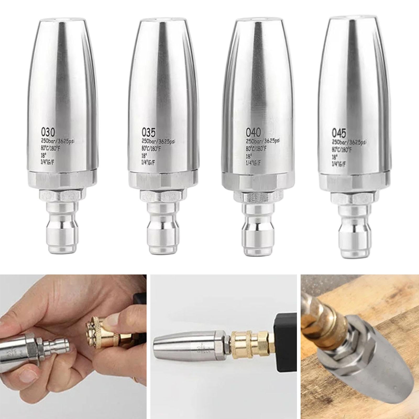 4 Stück Druckreiniger Düse Edelstahl Schnellkupplung Rotationsaufsatz Keramikeinsatz für Autopflege Hausreinigung Garteneinsatz 8.1cmx1.5cmx1.5cm