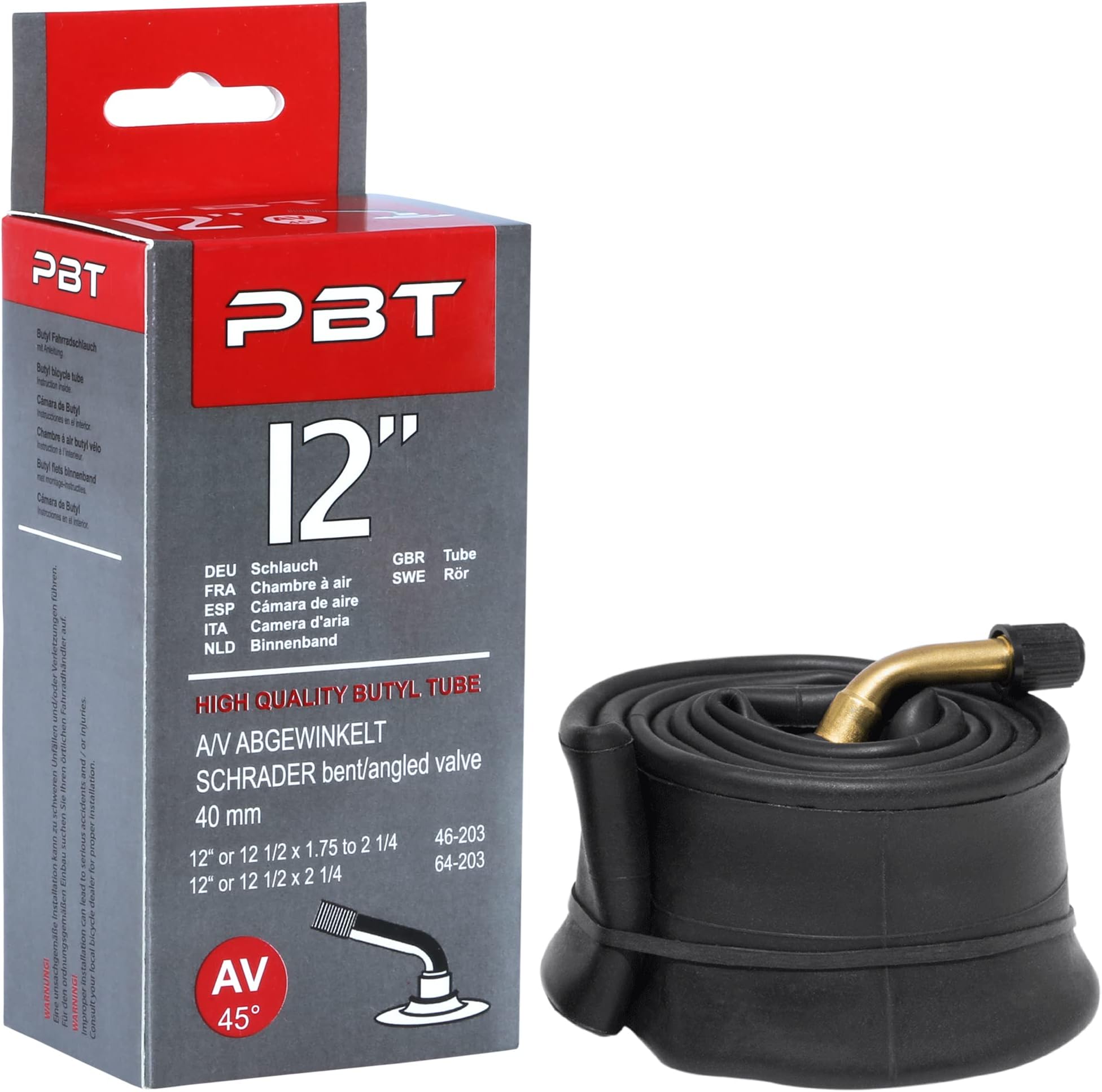 PBT Bicycle Inner Tube 12 inch AV Angled for Prams Scooters Balance Bikes Children’s Bicycle Tube 12" or 1/2 x 1.75 to 2 1/4 – 2019 Edition
