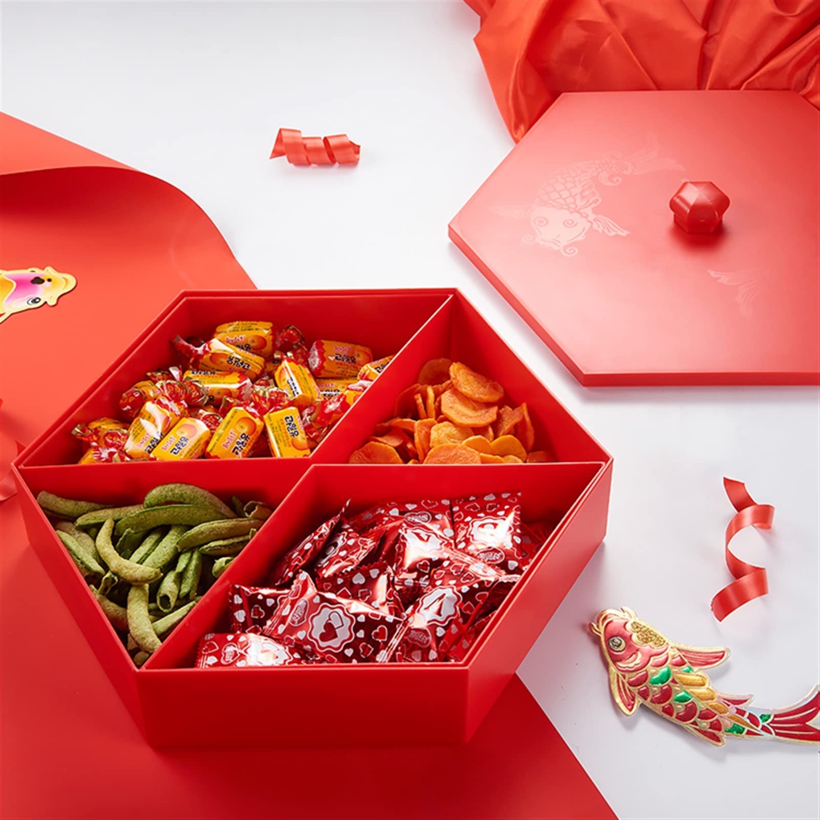Tazón de frutas Caja de frutas secas Rejilla dividida con tapa Caja de tuercas Sala de estar moderna Caja de dulces Merienda de semillas de melón Bandeja de frutas secas creativa Cesta de frutas