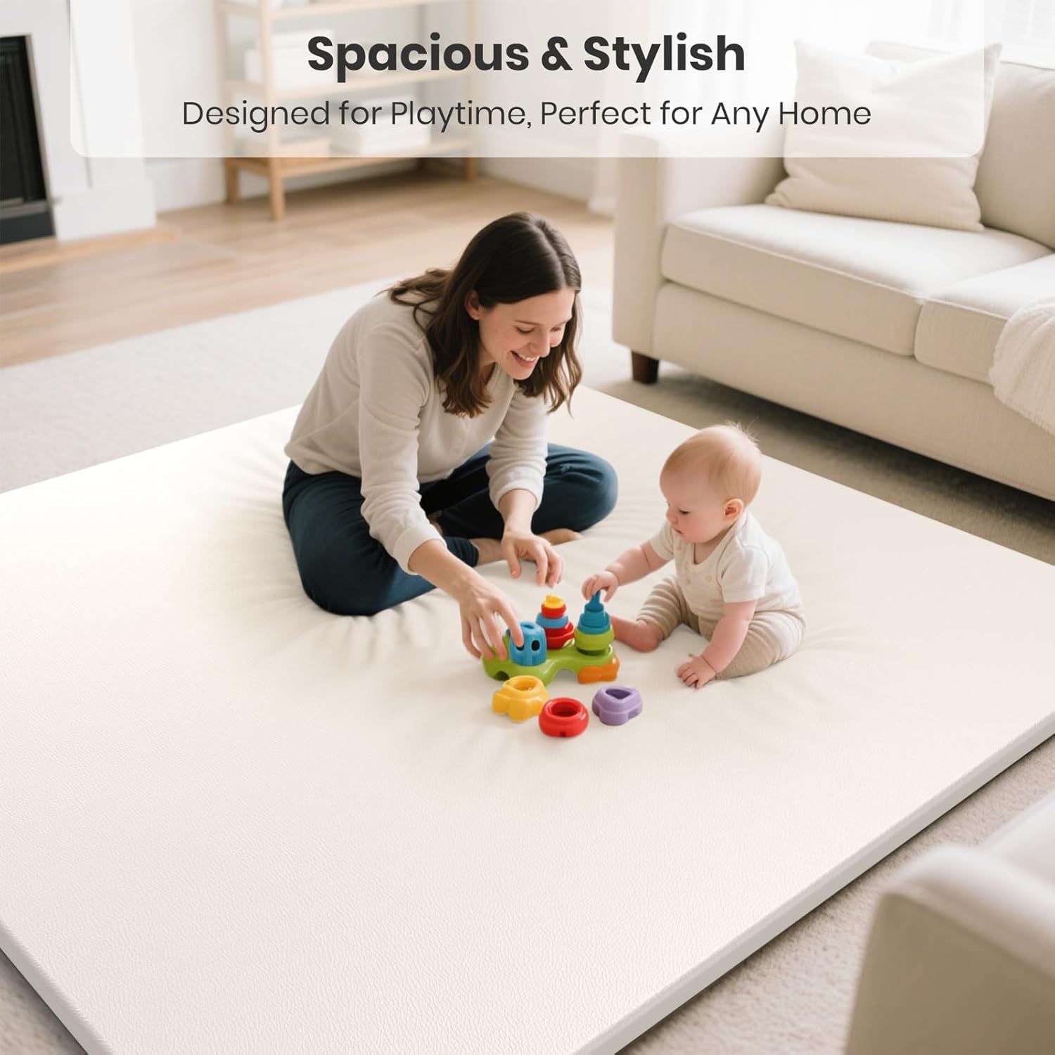 Baby Play Mats for Floor, 50x50 Extra Thick & Super Soft Play Mat for Floor, Toddlers & Baby Play Mat, Waterproof Non-Slip Play mat, Stylish Breathable Easy to Clean Playmat - Beige