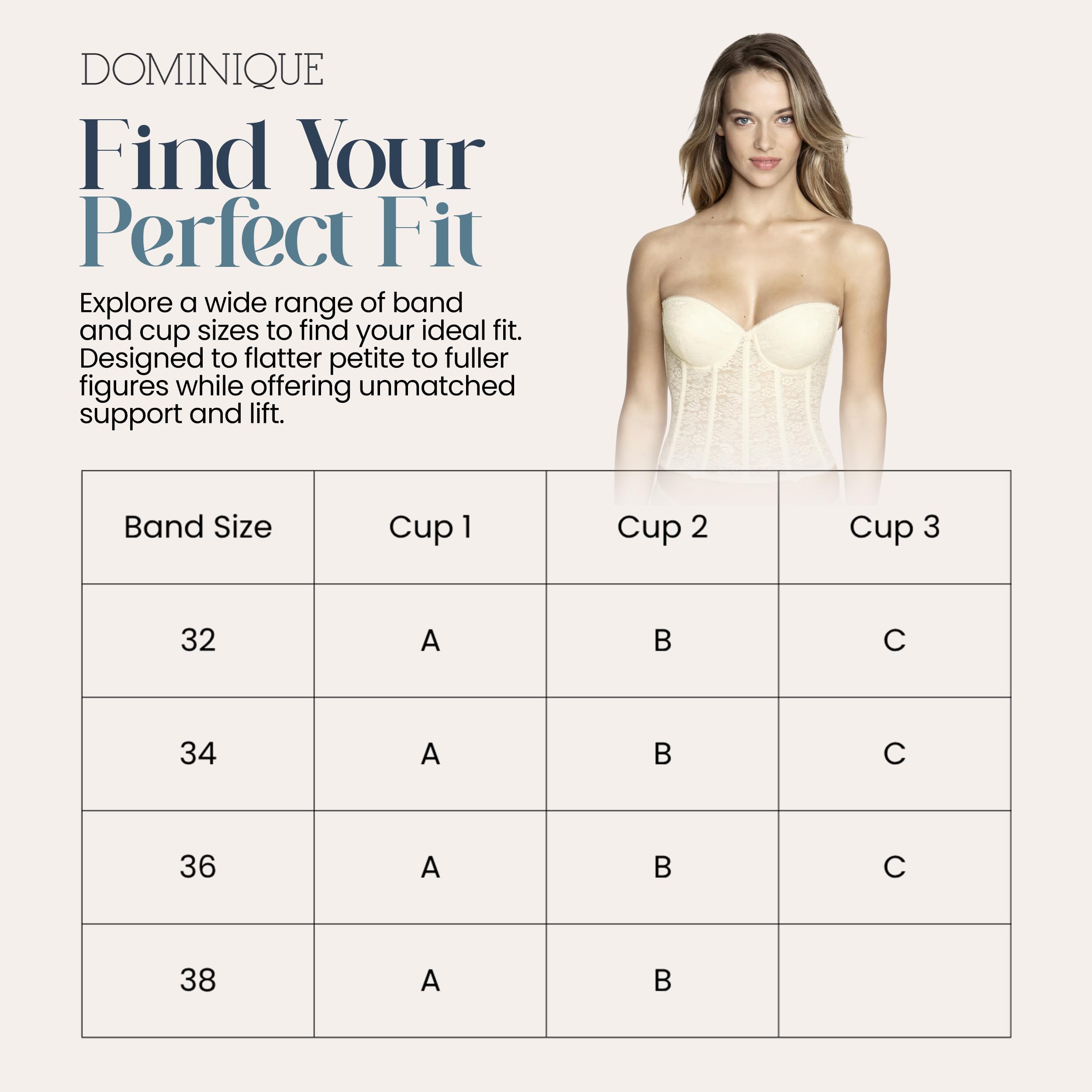 Dominique Women’s Hannah Strapless Push-Up Longline Bra #7759 - Low Back Corset - Picture 11 of 15