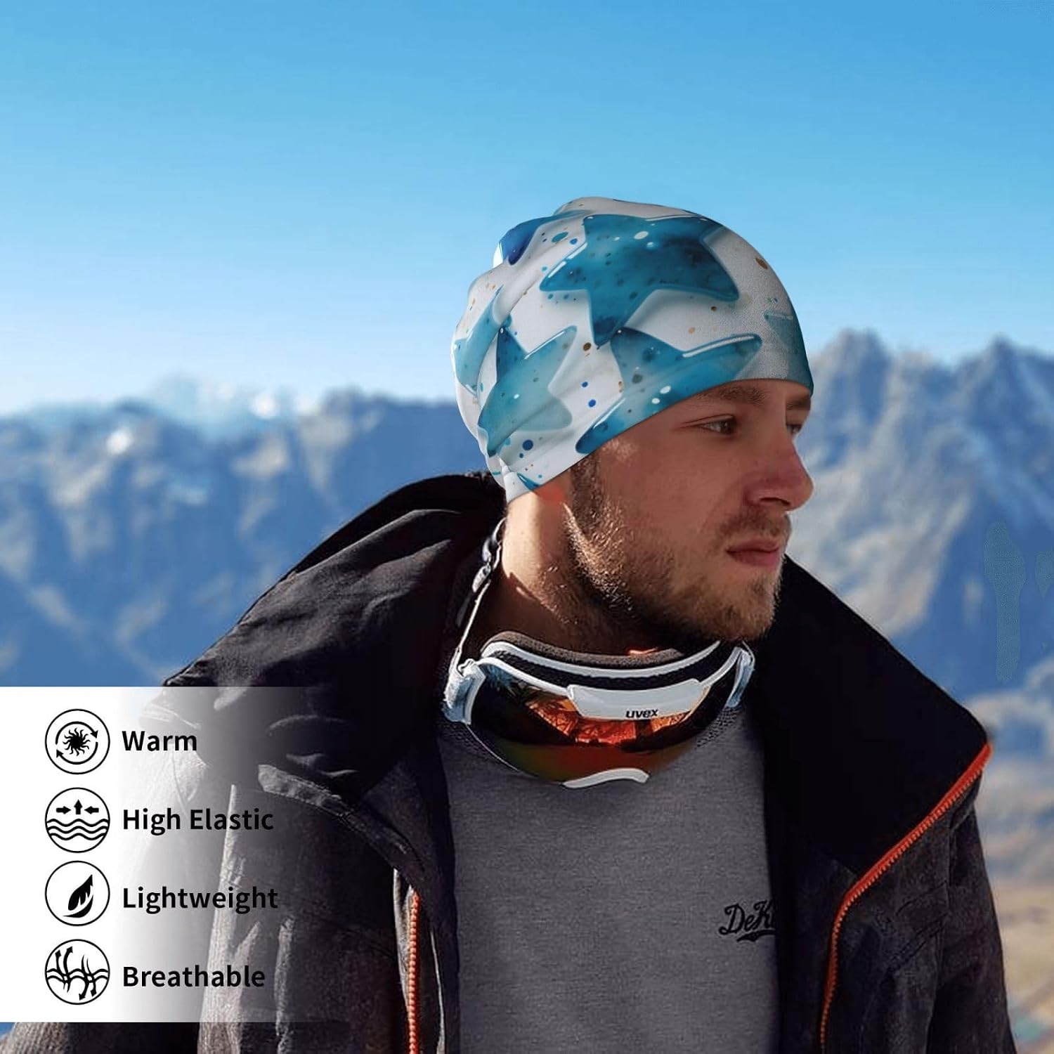 Winter Face Mask Elastic Headband Cold Weather Neck Warmer for Men Women, Blue Jelly Star Adjustable Neck Gaiter