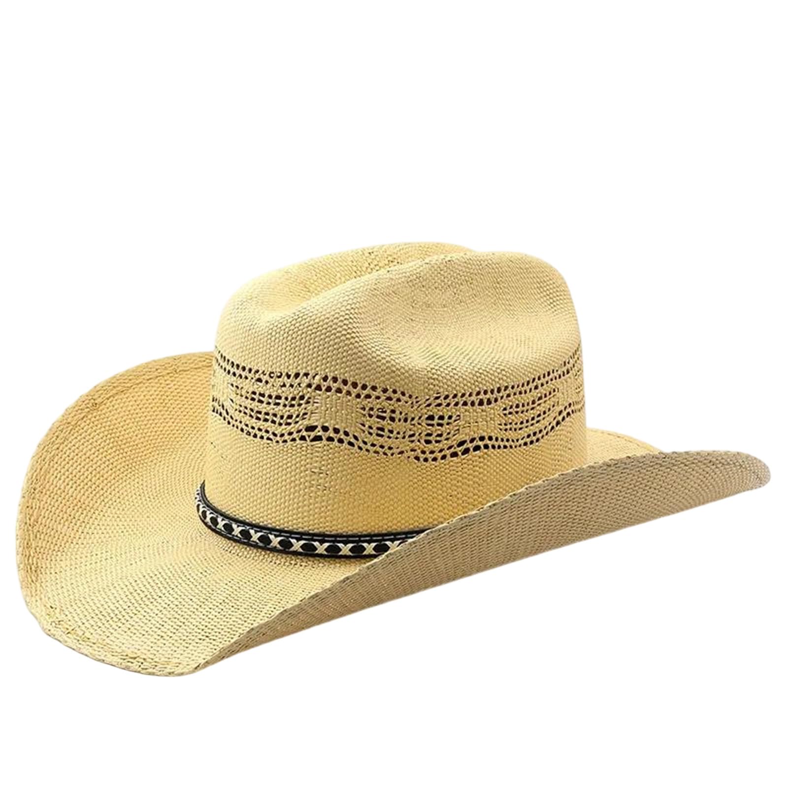 LCUVIMPEX Bucket Hats， Women's Straw Cowboy Hat Wide Brim Raffia Band Multicolor Size M(Beige)