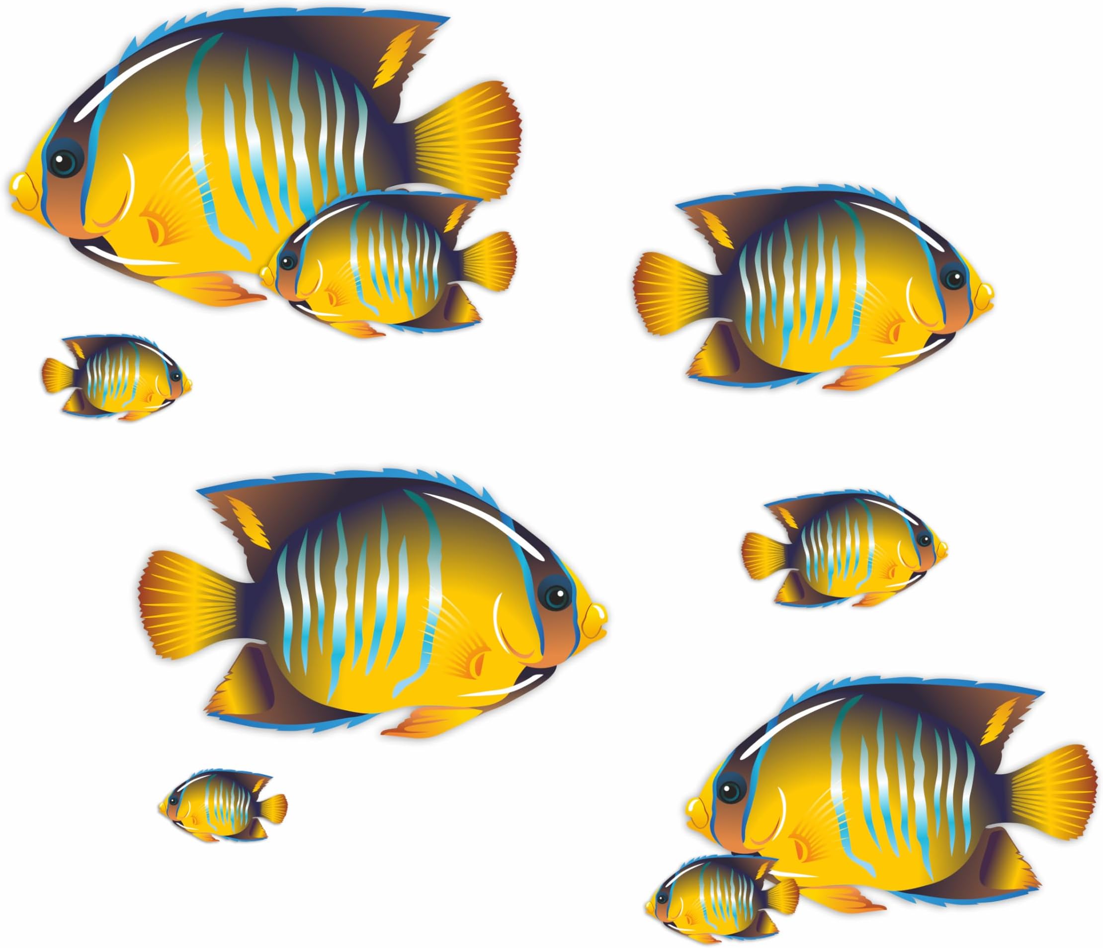 Coloured Bathroom Stickers [Waterproof] Photographic Quality Decal, Cartoon Decor Peel & Stick Perfect for Toilet, Cars & Other Home Projects. Tropical Fish Wall Art LaoGraphics® (Yellow&Blue)
