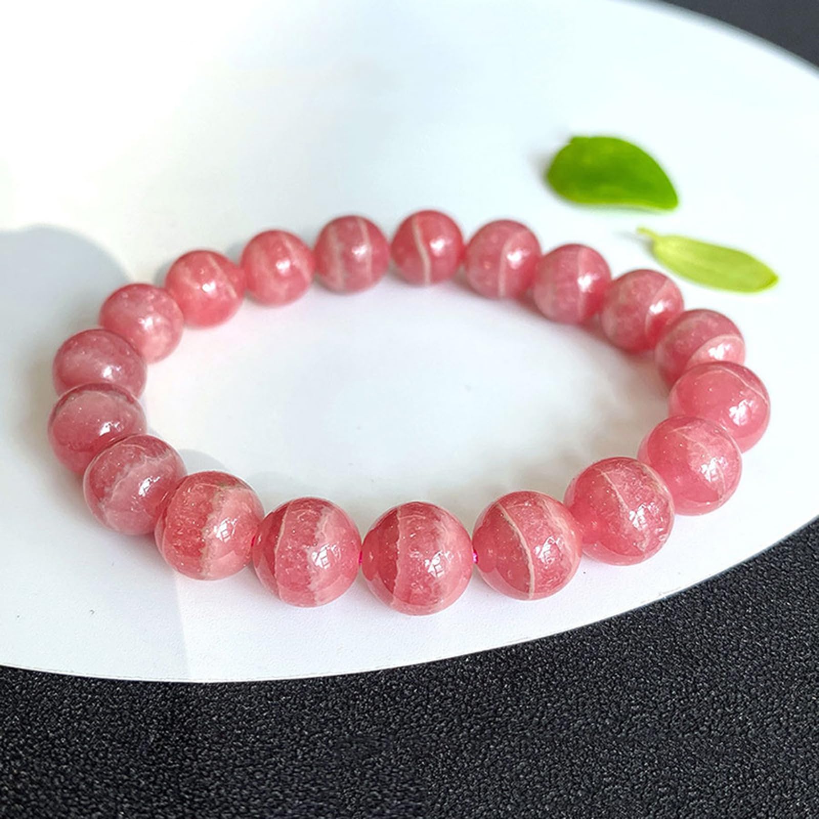 Pulsera de rodocrosita Natural para Mujer, Pulsera de Cuentas con Rayas Rojas y Blancas, joyería elástica con Piedras curativas Redondas para Uso Diario.,8mm