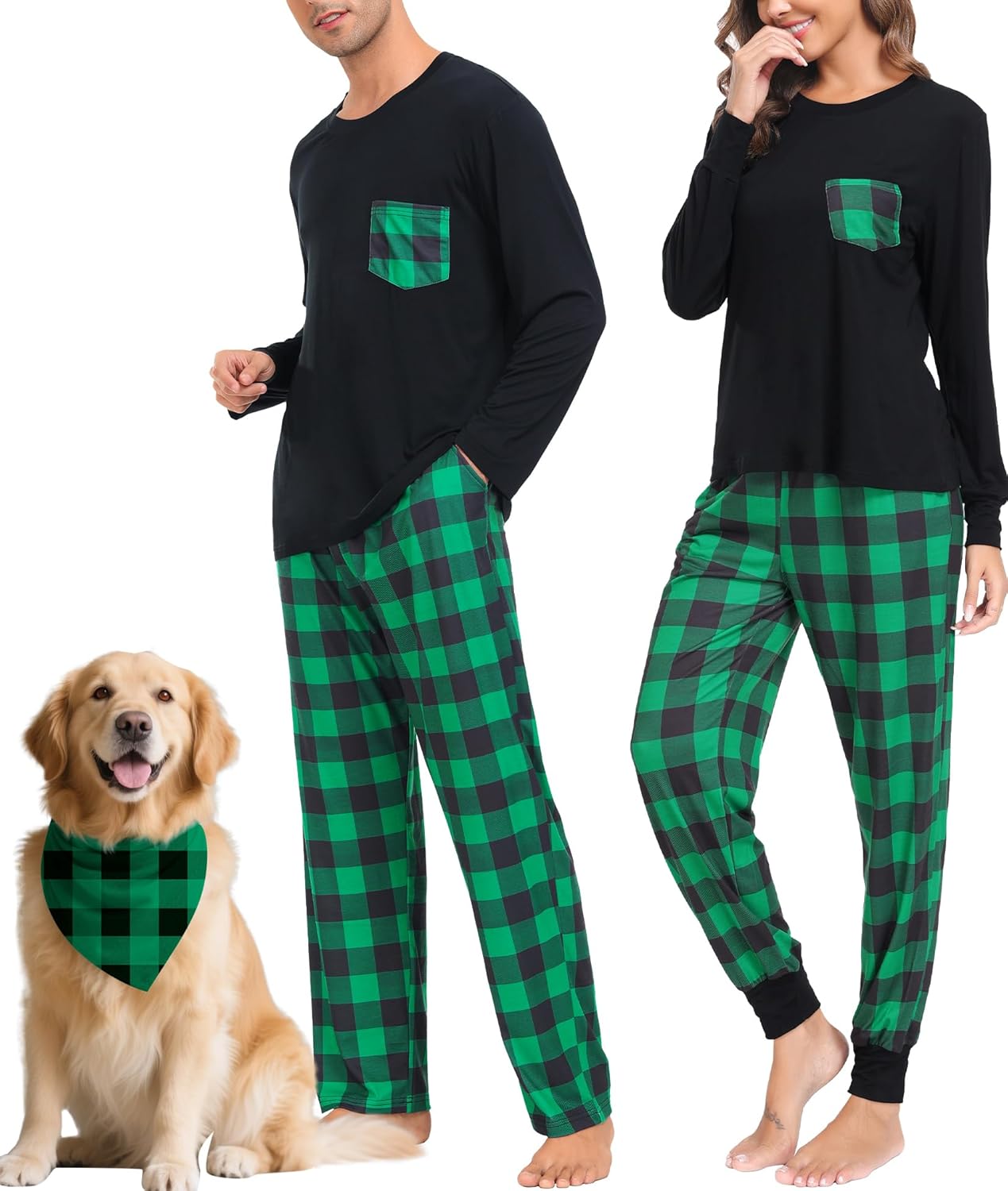 SWOMOG Adult Christmas Pajamas Buffalo Plaid Pajama Pants with Pockets Long Sleeve Tops for Couples & Family SWOMOG Adult Christmas Pajamas Buffalo Plaid Pajama Pants with Pockets Long Sleeve Tops for Couples & Family