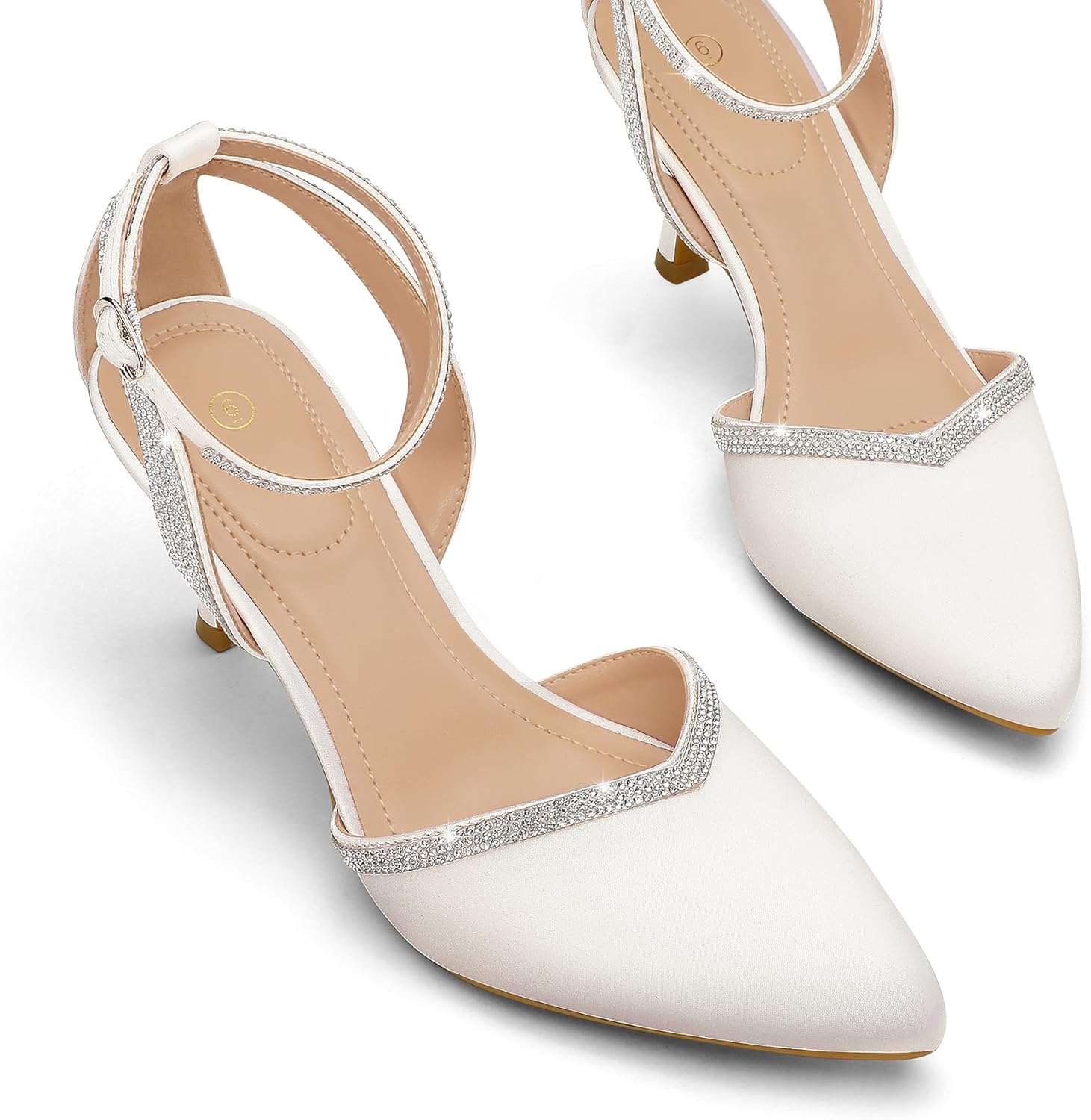 mysoft Women's Pumps Shoes Pointed Toe Kitten Low Heels Stiletto Ankle Strap Closed Toe Wedding Party Dress Sandals - Image 5