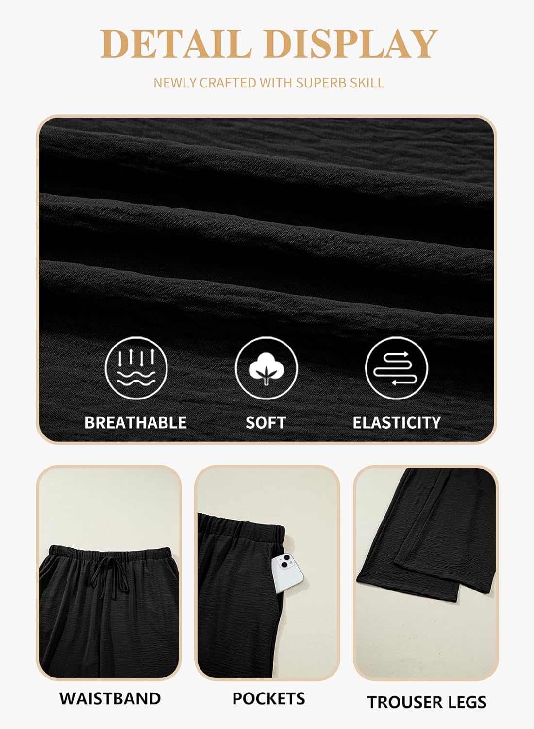 Eytino Womens Plus Size Pants Summer Elastic High Waist Drawstring Casual Loose Wide Leg Trousers Pants with Pockets(1X-5X) - Image 6