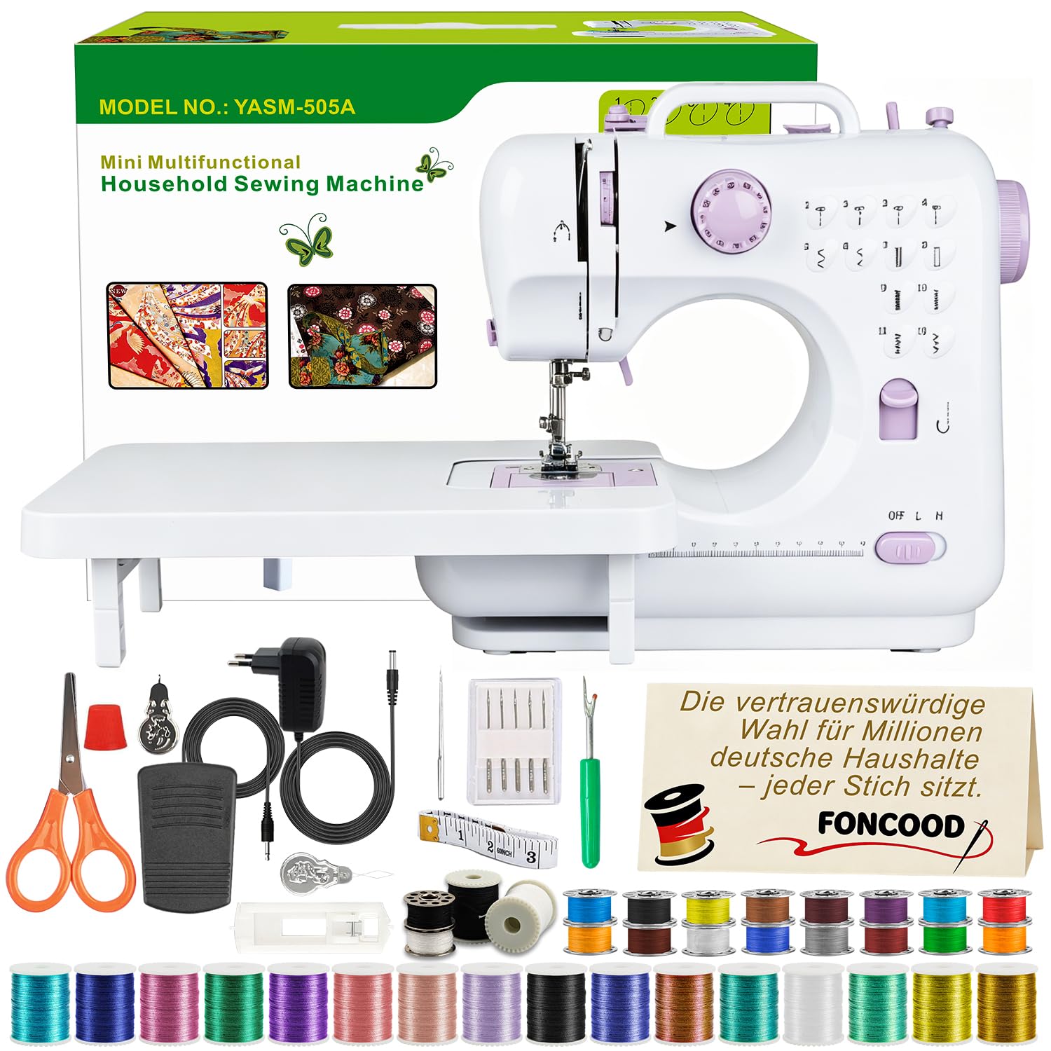 Tragbare Nähmaschine Anfänger mit 12 Stichmustern Nähzubehör- Nähmaschine Elektrisch mit 42 Teilen Zubehör, Leicht für DIY & Handarbeit - für Kinder & Erwachsene (Lila/Weiß)