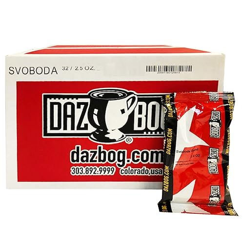 Dazbog Café  Mezcla Svoboda Freedom  Molido  Paquete de porciones de 2.5 onzas, 32 unidades  Mezcla suave y dulce  Mezcla de cuerpo medio  Animado,