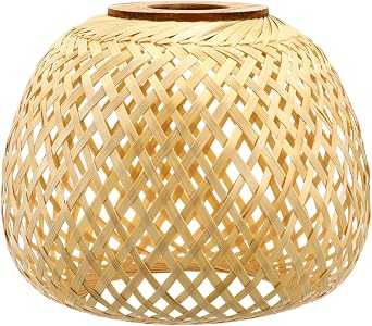 UPKOCH Woven Bamboo Lamp Shade Replacement 7.67 Inch Rustic Pendant Light Lampshade Rattan Ceiling Light Cover for Hanging Lamp Bedroom Restaurant Holiday Decor