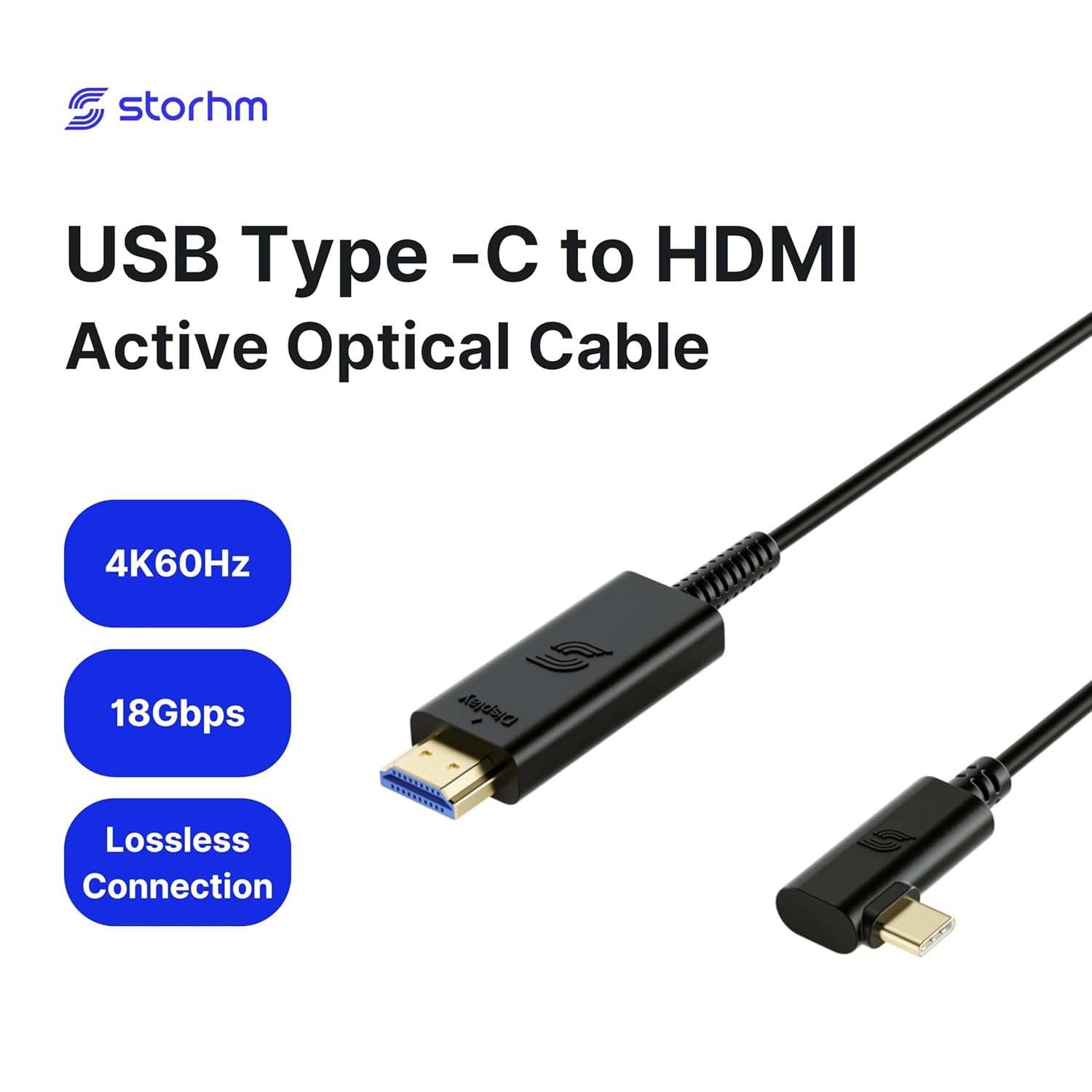 STORHM USB-C Right Angle to HDMI 2.0 Cable - HDMI Certified Ultra High Performance 4K Active Optical Cable – Unparalleled Performance and Compatibility (6ft)