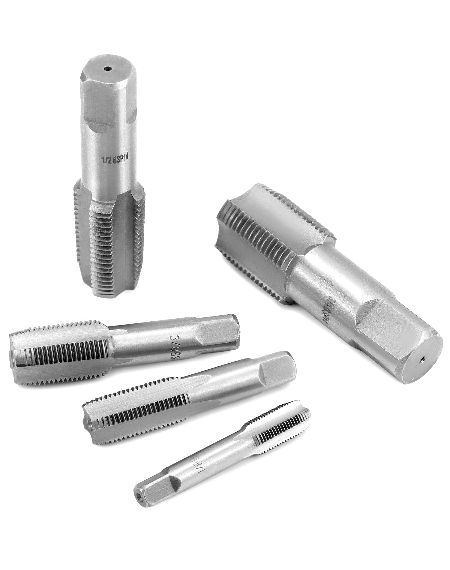 QWORK® 5 pezzi Set di Maschi a Tubo in acciaio, BSP da 55 gradi, adatto per giunti di tubi dell'acqua, riparazioni auto e macchinari, G1/8 G1/4 G3/8 G1/2 G3/4