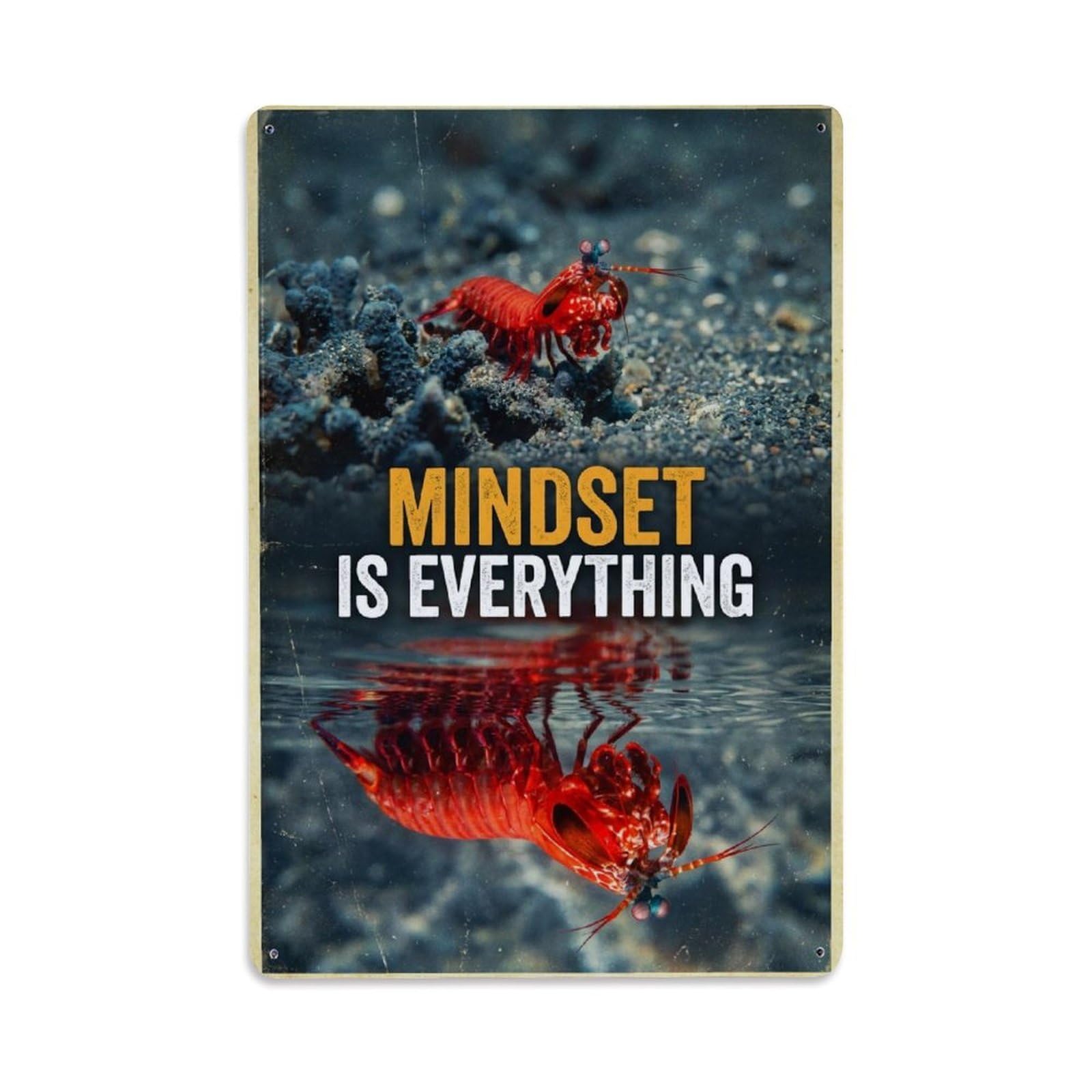 Olhnbad Style Mantis Shrimp Crustacean Mindset Is Everything Quote Metal Tin Sign