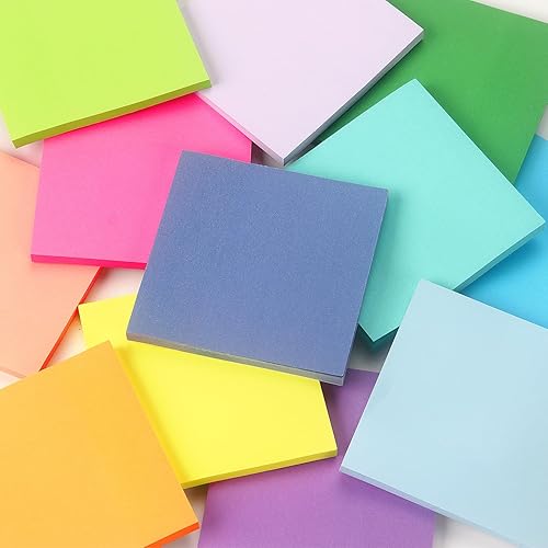 Miniatura 6 de Paquete de 12 notas adhesivas de colores brillantes de 3 x 3 pulgadas, bloc de notas autoadhesivas fuertes, 50 hojasbloc, 12 multicolor para