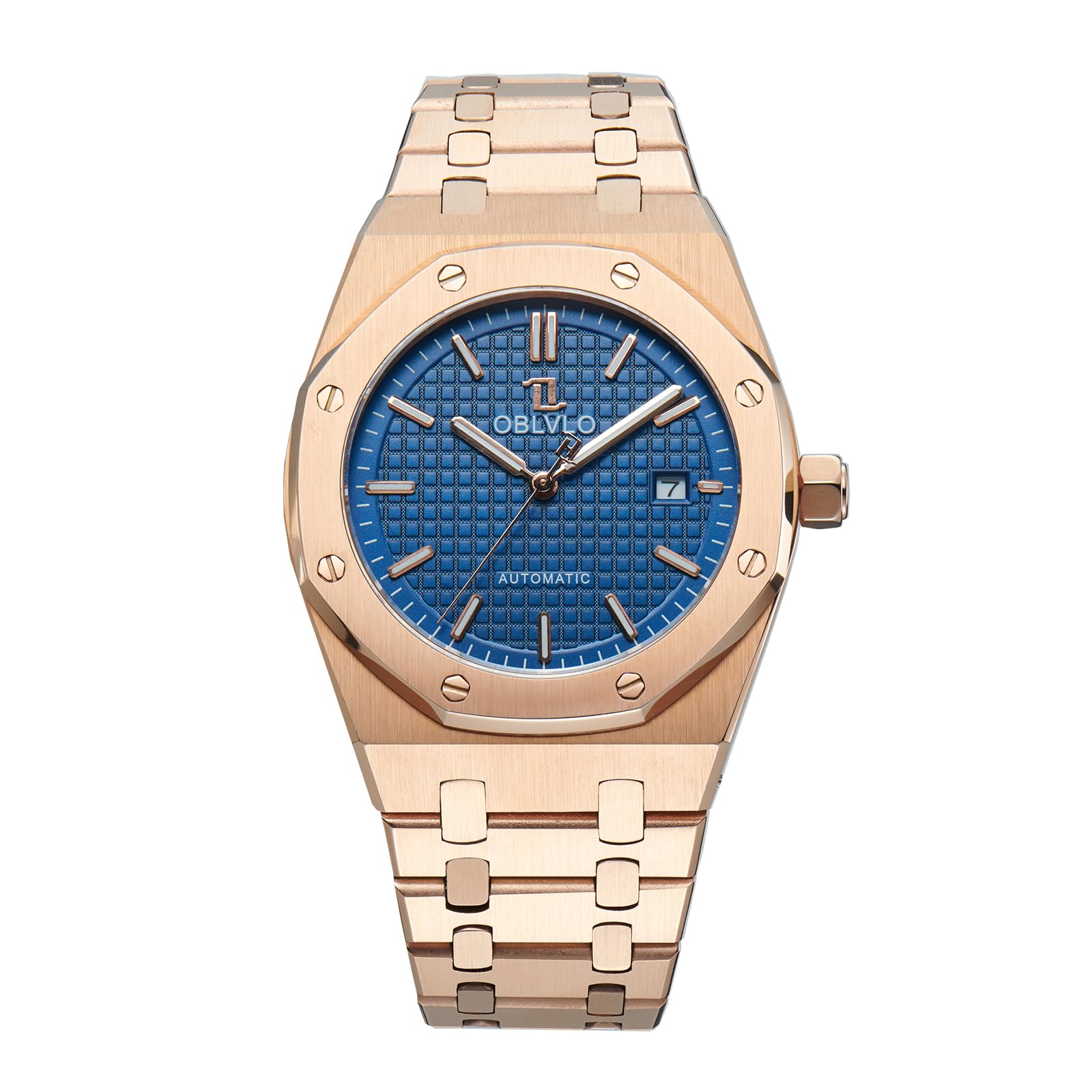 OBLVLO Orologio meccanico da uomo, in acciaio inox 316L, cassa da 41 mm, lancette luminose, impermeabile fino a 50 m, orologio da polso automatico casual TM-ASP