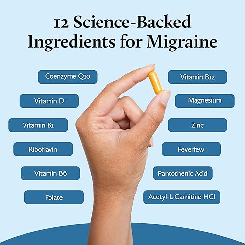 Miniatura 5 de Melina Mighty Suplemento natural para aliviar la migraña, magnesio, riboflavina B2 400 mg, matricaria, CoQ-10, ALCAR para fortalecer la migraña y la
