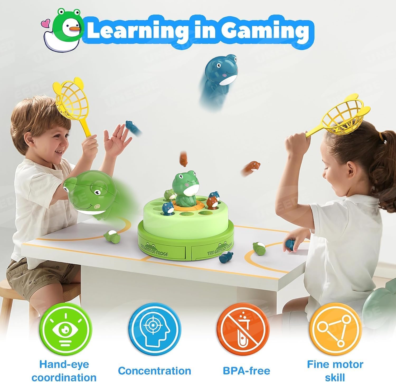 Frog Bounce and Catch Games Toy, 3 Adjustable Modes Jumping Frog Pop Up Board Game with Music, ABS Interactive Educational Toy for Kids 3-8, Parent-Child Family Game for Kids Birthday - 5