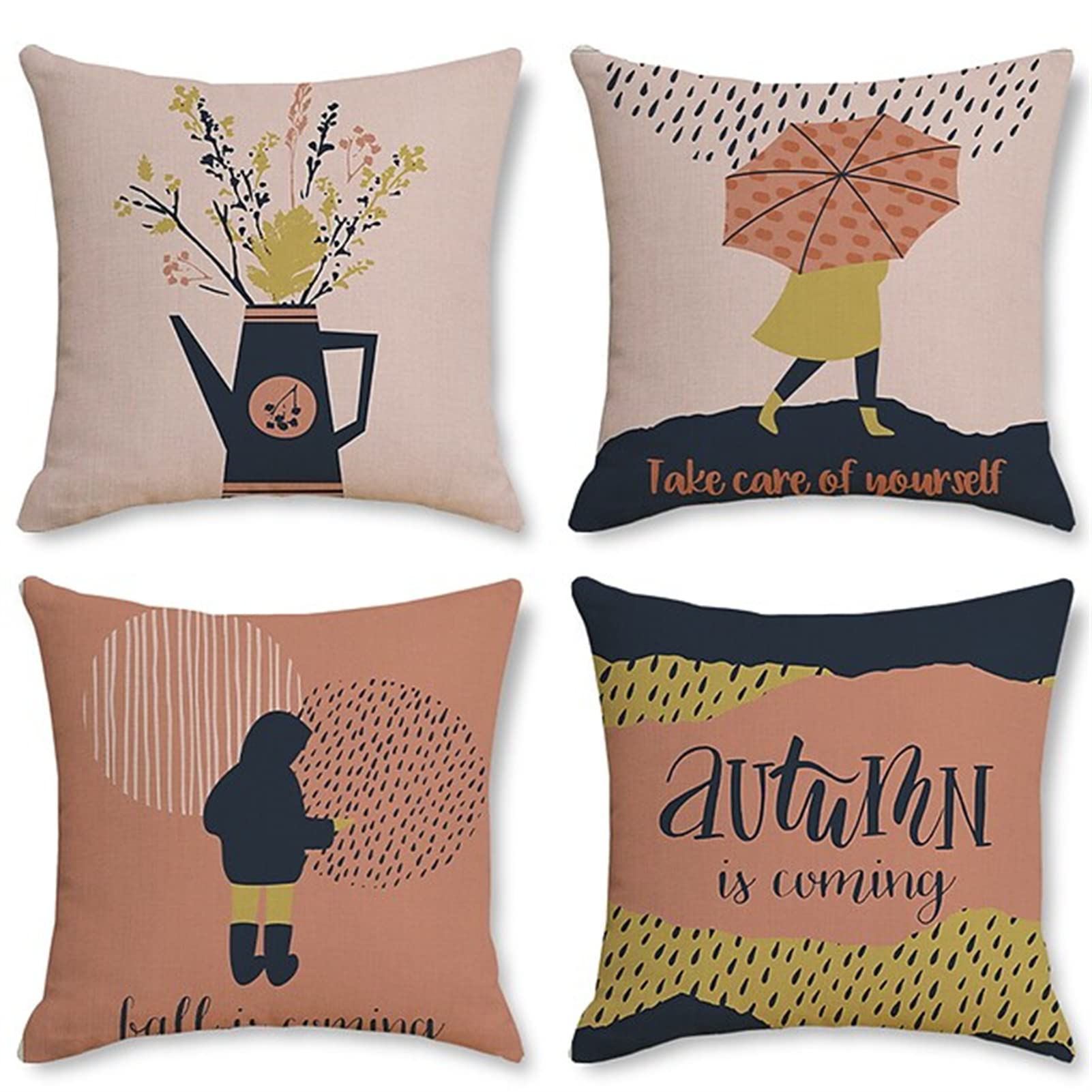 4 Pezzi Fodera per Cuscino 60x60cm, Coppia di piante autunnali Modello Moderni Decorativo ​copri cuscini per divano, federe cuscini in Velluto con Cerniera Invisibile,Adatto per Interni,Casa, Auto