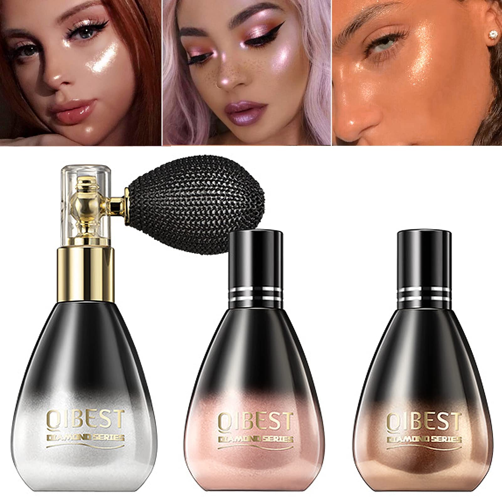 Body Glitter Spray, 3 Colors Body Glitter Spray, Highlight Powder, Glitter Spray for Hair and Body, Cosmetic Shimmer Makeup Glitter for Women, Shimmer Makeup for Hair Body Face Clothes Nail Art