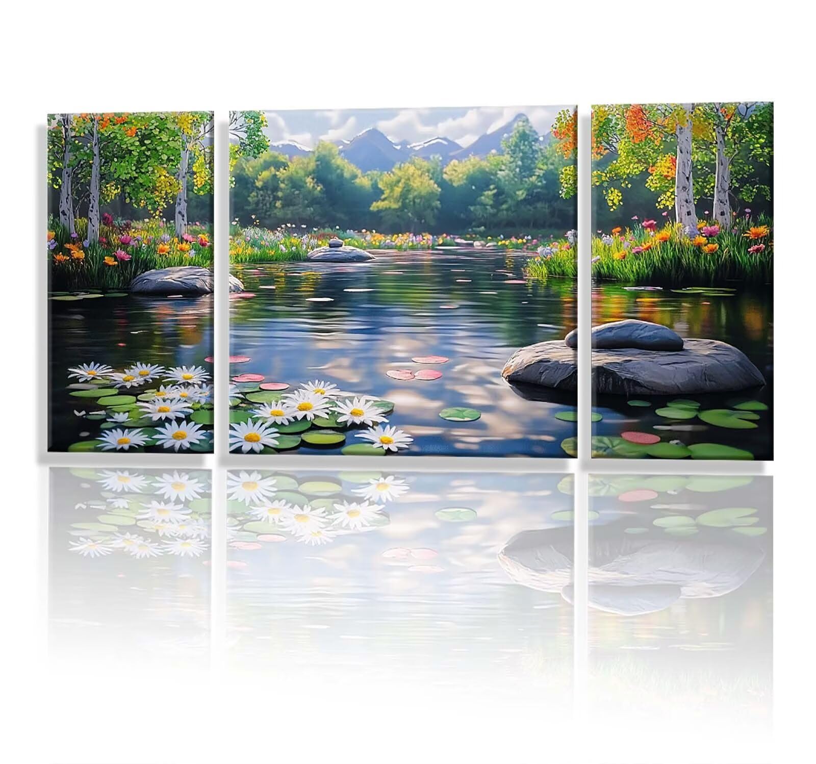 3 Pezzi Dipingere con i Numeri adulti, Paint by Numbers Margherita Lago, Kit Lavoretti Creativi, Kit di Pittura Acrilica Fai-da-Te, con Pennello, Decorazioni Casa 70x140cm (Senza Cornice) y1s-837