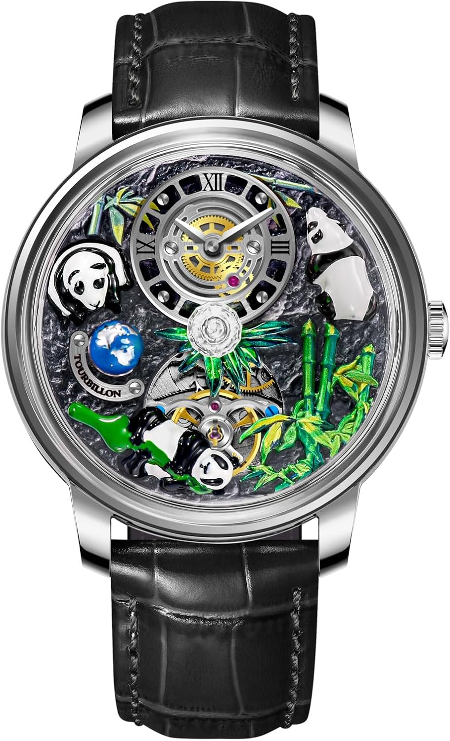 Panda Watch Automatic Watches for Men, Stainless Steel Panda Bamboo Mechanical Movement Luxury Classic Business Waterproof Wrist Watches for Men