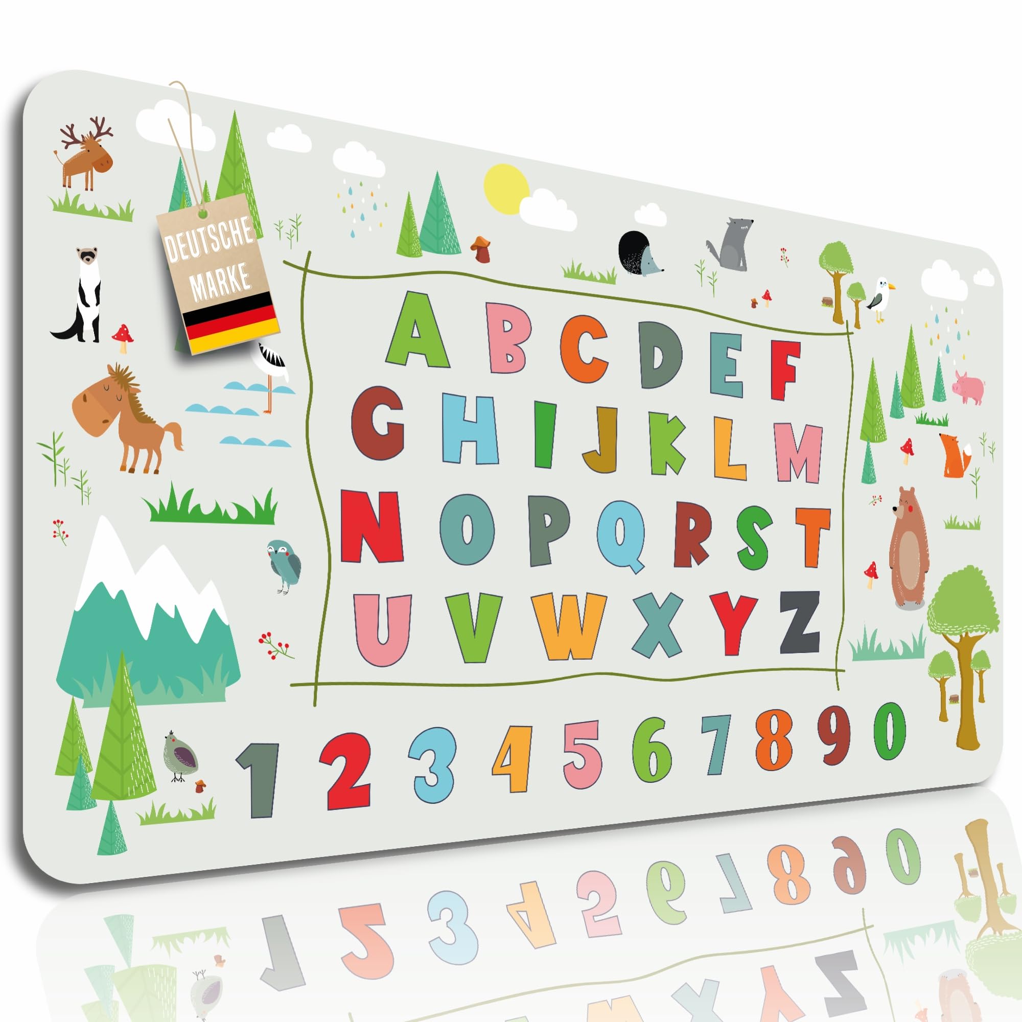 Lineo® Alfombrilla de escritorio para niños – Protector de mesa resistente al agua y antideslizante, superficie educativa para escribir, dibujar y estudiar (Abecedario de animales 70x40 cm)