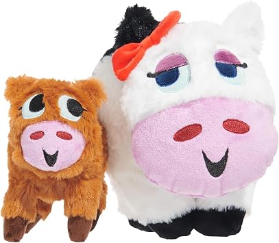 BarkBox Bertha the Cow Dog Toy | XL Plush Rip & Reveal Toy with 2 Squeakers, Bungee Calf, Treat Hiding & Crinkle | for Dogs