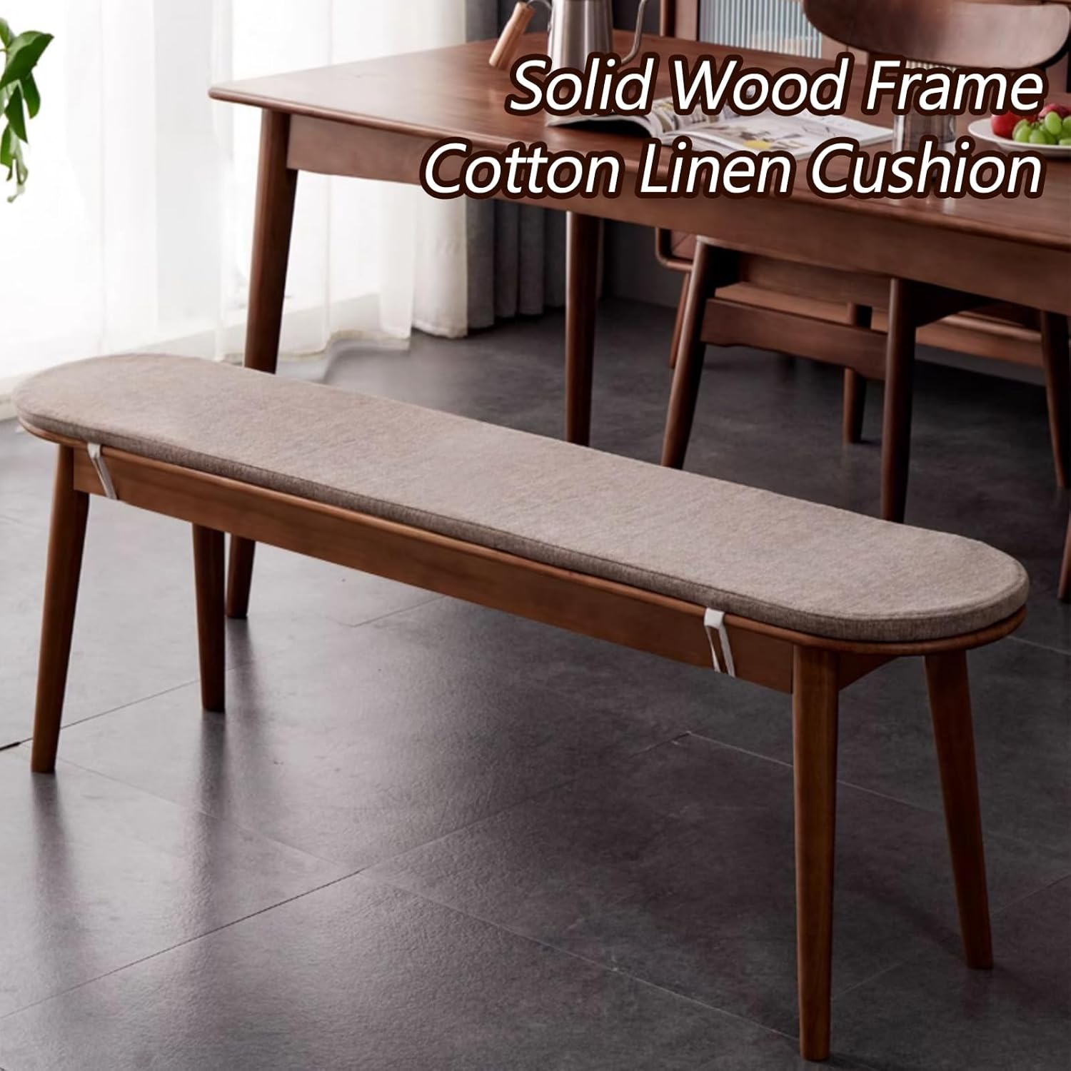 Mid Century Modern Dining Bench with Cushion Solid Wood Upholstery Perfect for Entryway Hallway Dining Room or Kitchen (55 Inches Gray)