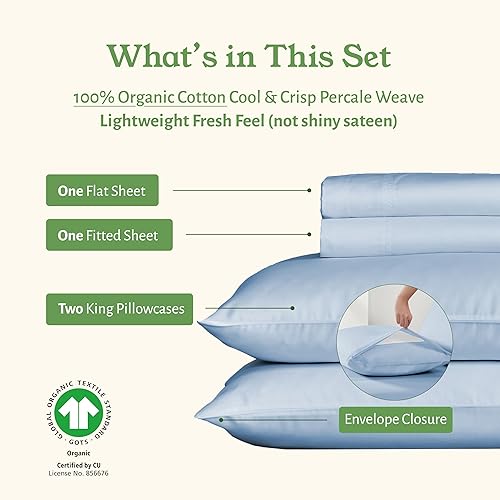 Vista 55 de California Design Den - Juego de sábanas tamaño individual, percal de 100% algodón orgánico fresco y suave, con esquinas profundas, transpirables