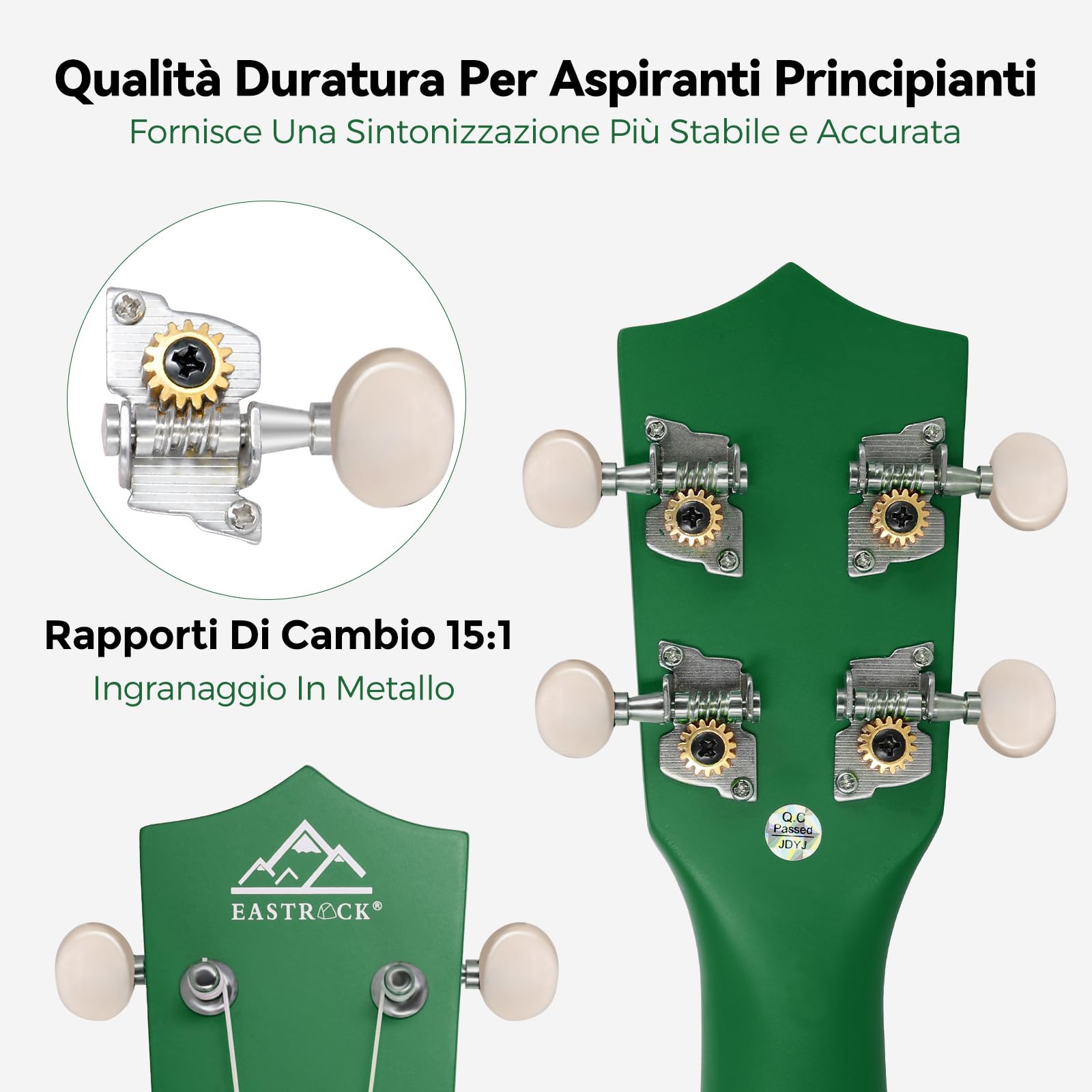 EastRock Ukulele soprano 21 pollici, ukulele kit per Bambino Principiante con borsa,string, instruction manual (verde)