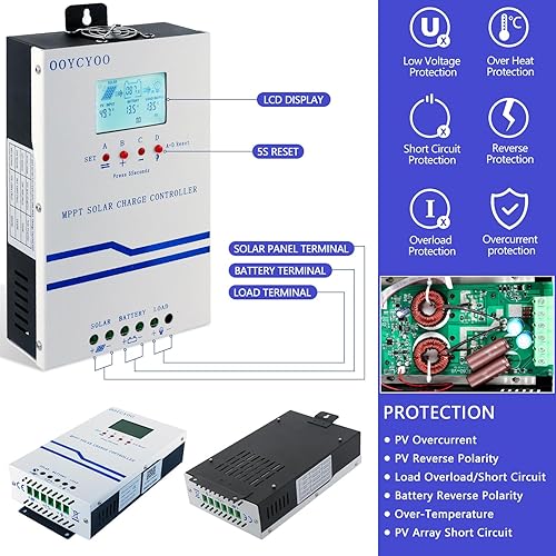 Miniatura 22 de MPPT Controlador de carga de 60 amperios, regulador de carga de panel solar automático de 12 V 24 V 60 A, entrada máxima de 100 V con pantalla LCD